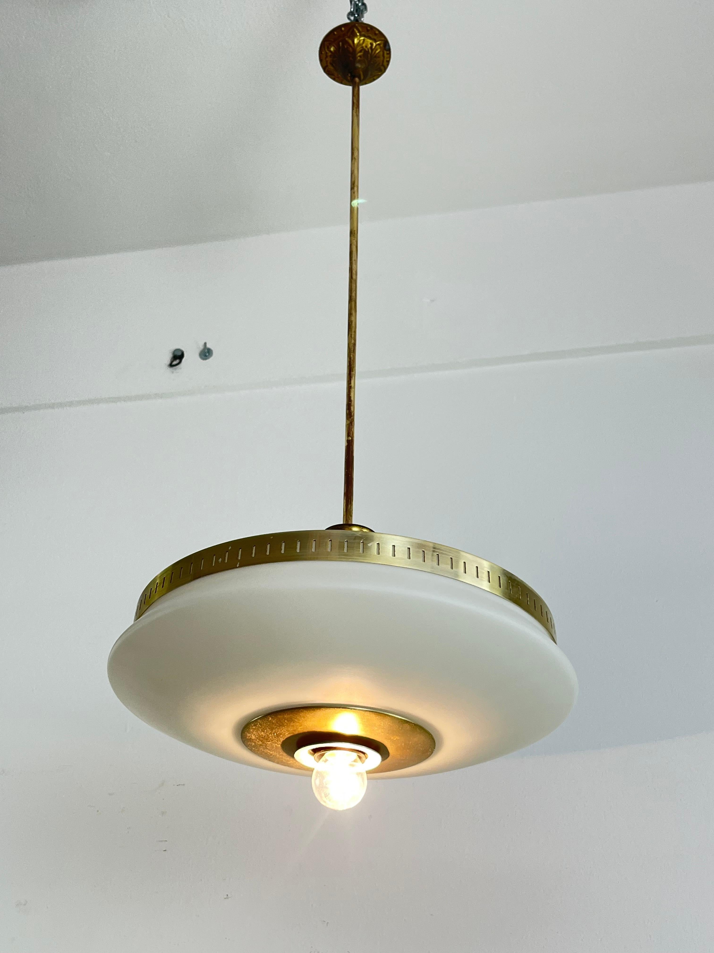 Mid-Century Stilux Milano Chandelier In Opaline Glass, Perspex And Brass 1960s For Sale 4