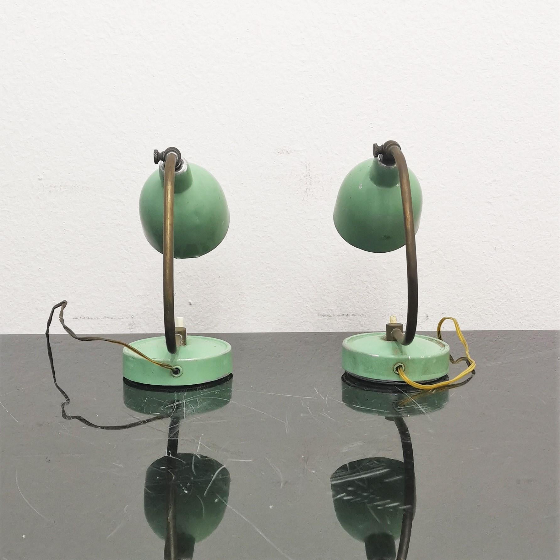 Mid-Century Modern Mid-Century Stilux Milano Set of 2 Brass & Metal Table-Desk Lamp, 1950s, Italy For Sale