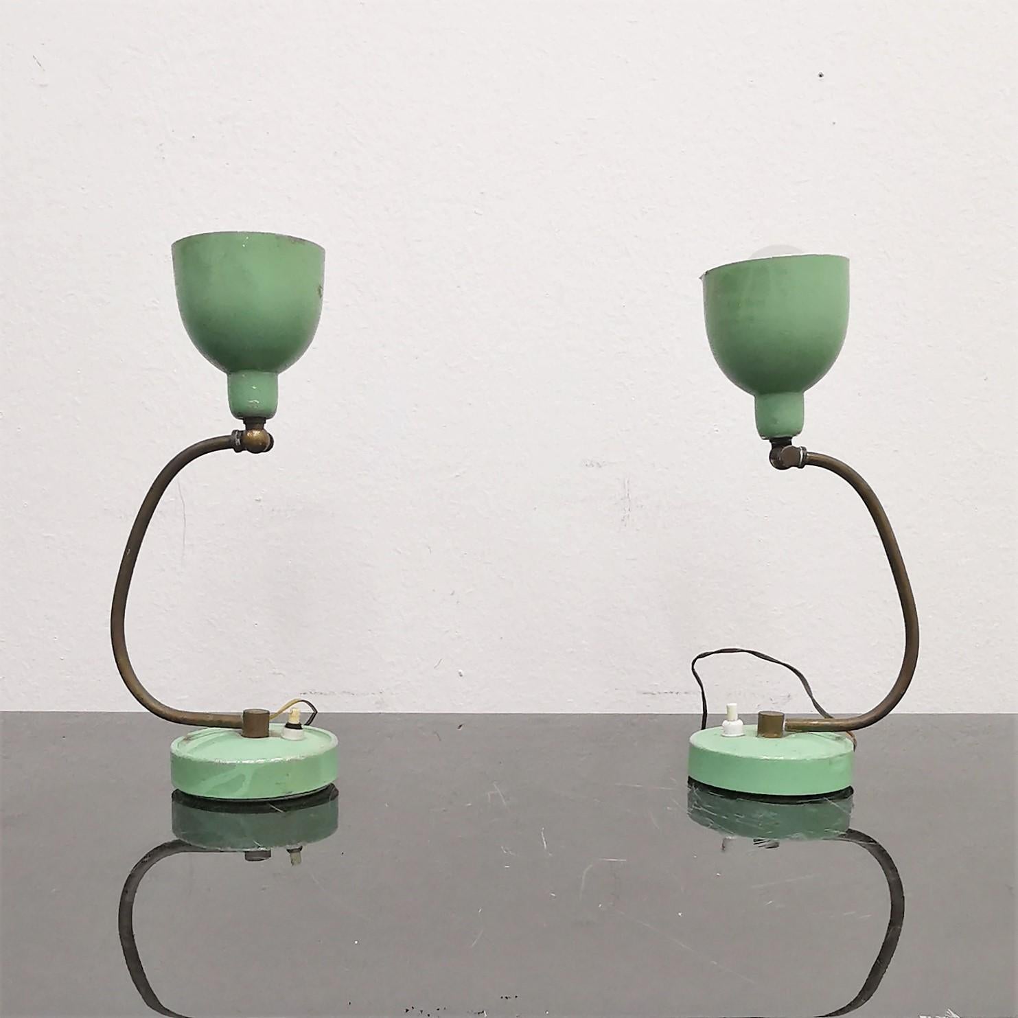 Laiton Lot de 2 lampes de table en laiton et métal Stilux Milano, années 1950, Italie en vente