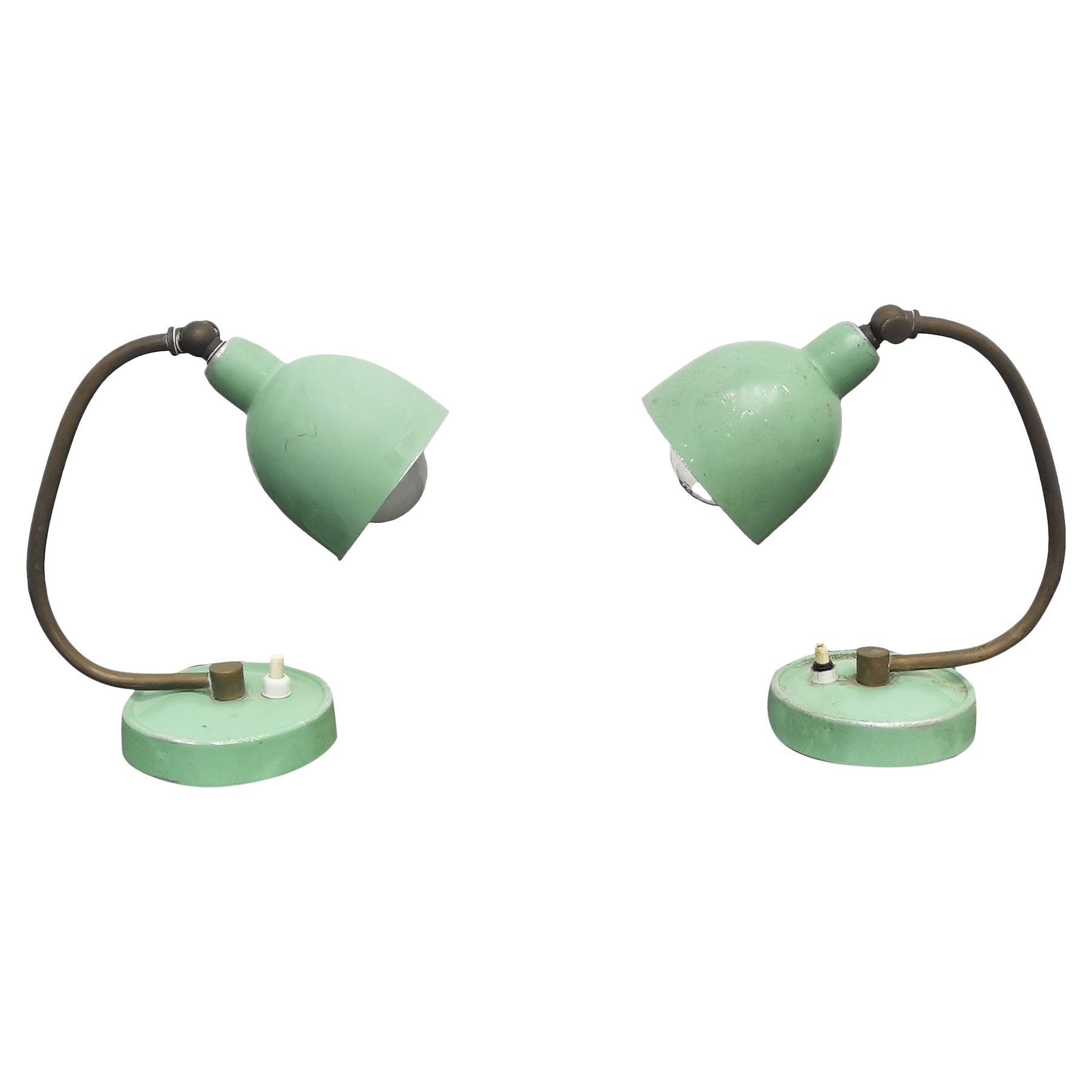 Lot de 2 lampes de table en laiton et métal Stilux Milano, années 1950, Italie