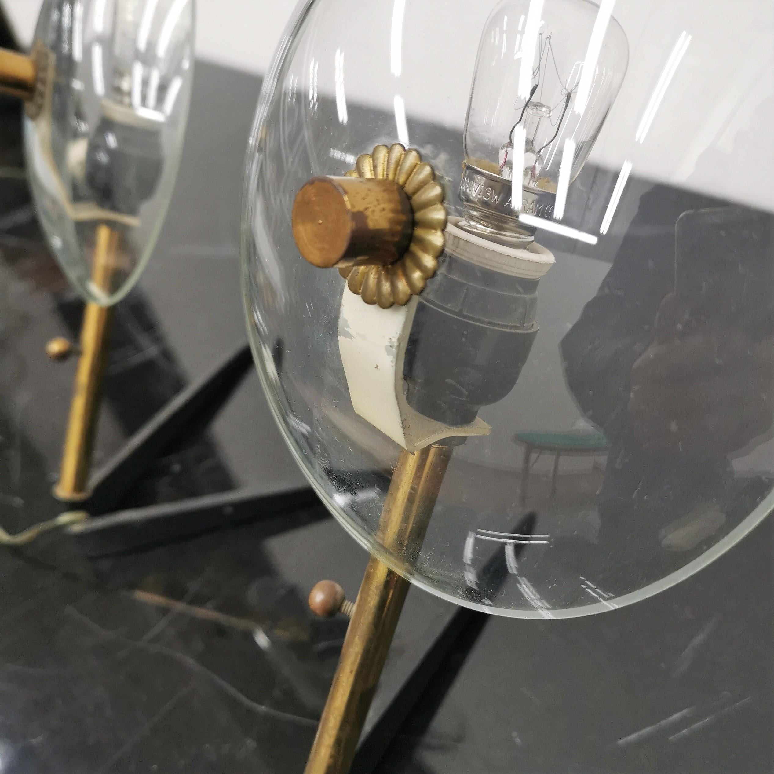 Mid-Century Stilux Milano Set of 2 Glass Brass Table Lamp Italy, 1950s In Good Condition In Palermo, IT