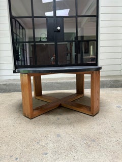 Mid Century stone and wood round coffee table by Hans Krieks