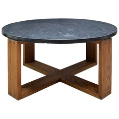 Tavolino rotondo in pietra e legno del Mid Century di Hans Krieks