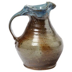 Midcentury Stoneware Ceramic Pitcher by Jean Linard Blue and Brown 
