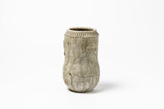 Jarrón de cerámica de gres de mediados de siglo Decoración de caballos 1946 Jean Lerat La Borne