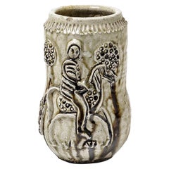 Midcentury Stoneware Ceramic Vase Horse Decoration 1946 Jean Lerat La Borne