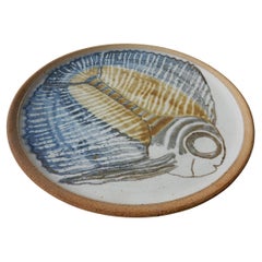 Midcentury Stoneware Fish Charger Platter Studio Artist Rowe