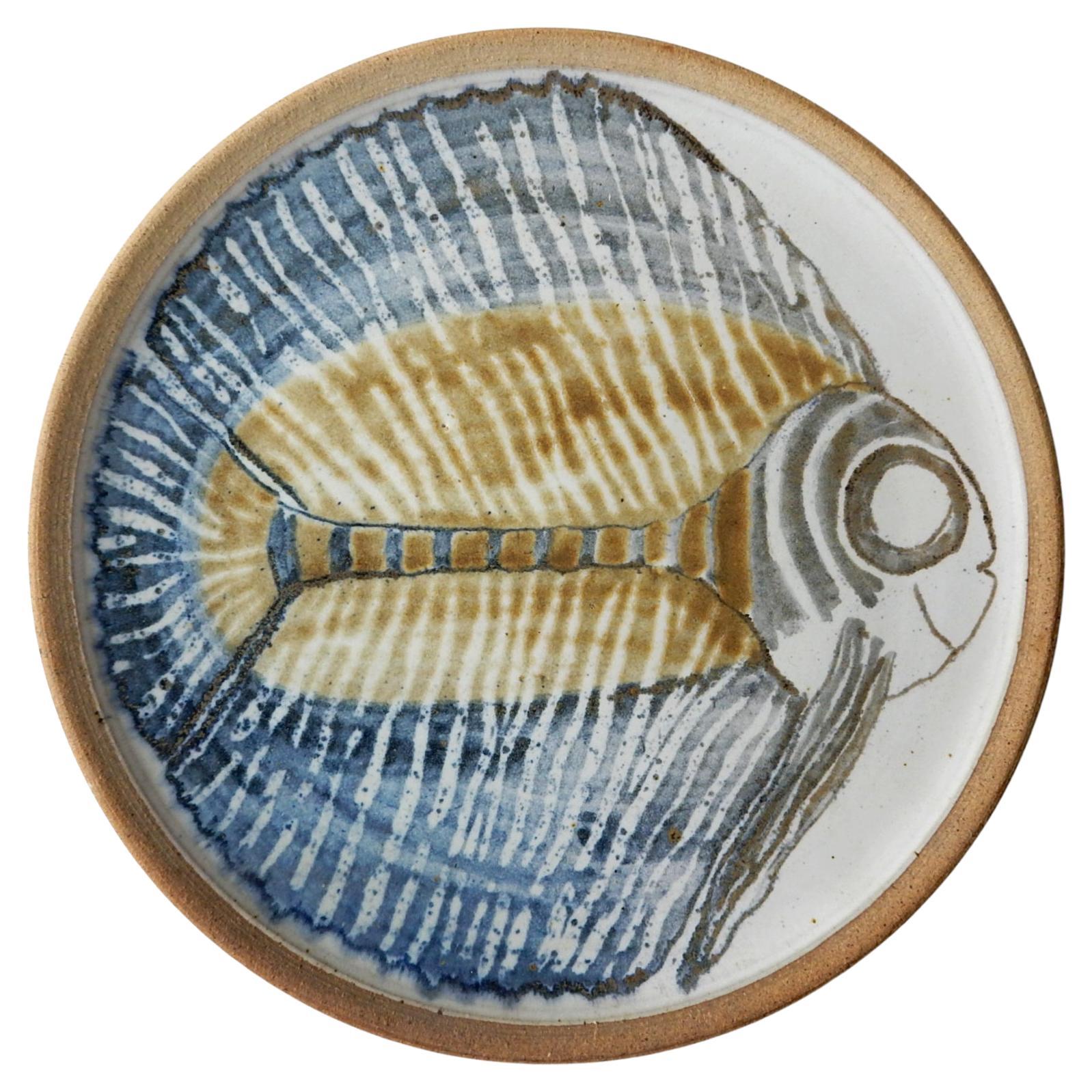 Midcentury Stoneware Fish Charger Platter Studio Artist Rowe For Sale