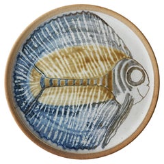 Midcentury Stoneware Fish Charger Platter Studio Artist Rowe