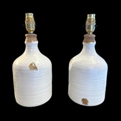 Mid Century Stoneware Glazed Ceramic Vinegar Jar Table Lamps.