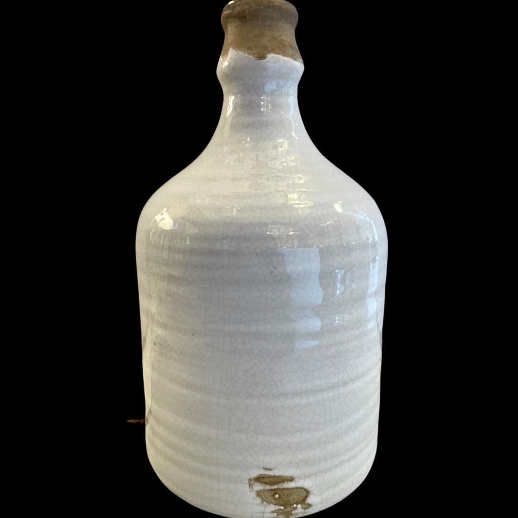 Mid Century Stoneware Glazed Ceramic Vinegar Jar Table Lamps. For Sale 1