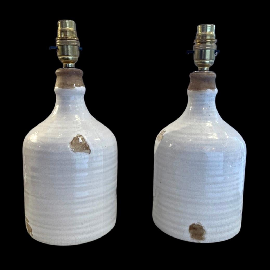Mid Century Stoneware Glazed Ceramic Vinegar Jar Table Lamps. For Sale 4
