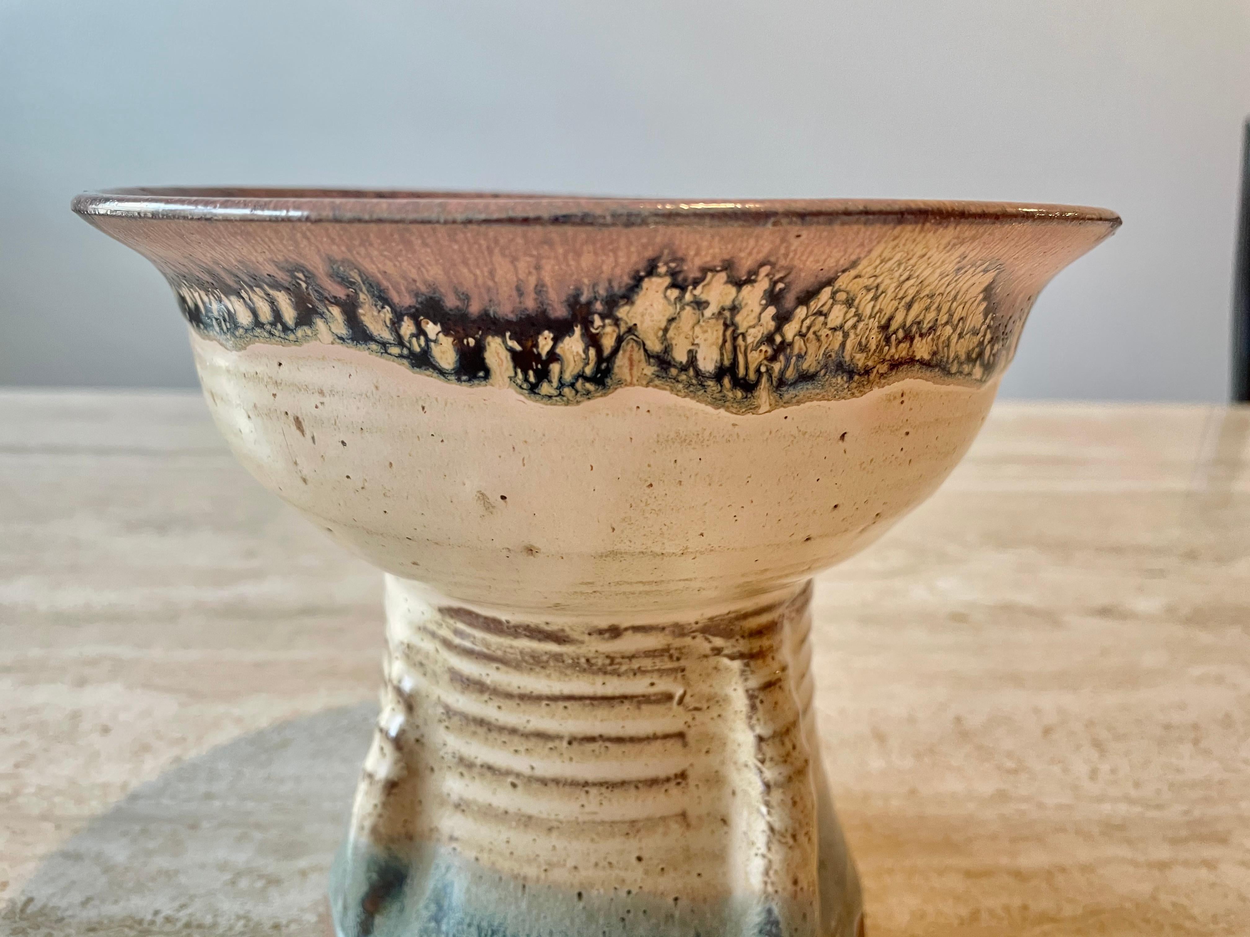 Midcentury Stoneware Splatter Bowl In Good Condition For Sale In Denton, TX