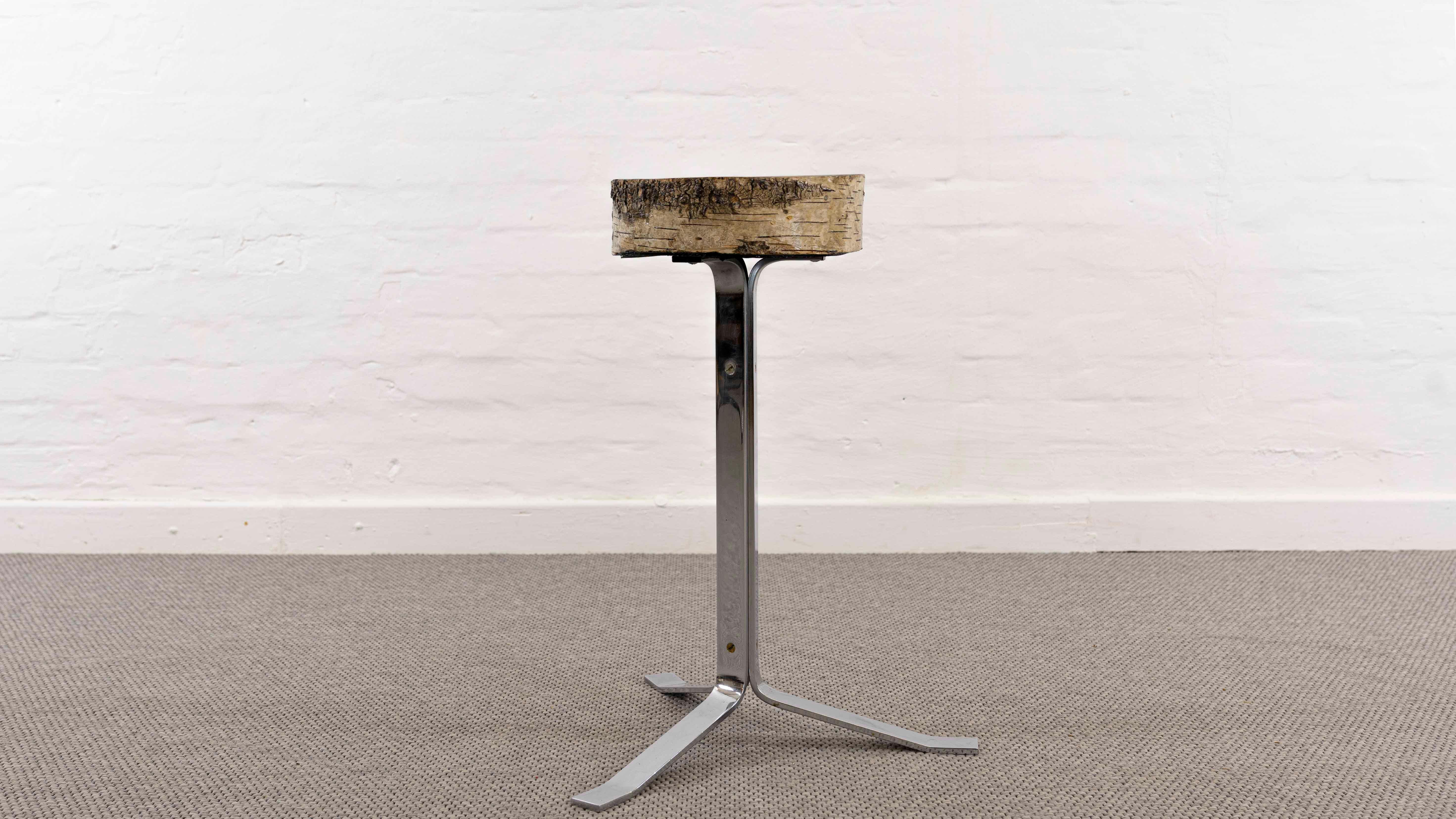 German Mid Century Stool in Birch and Steel For Sale
