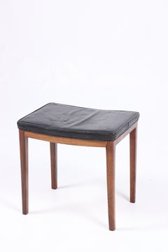 Mid-Century Stool in Patinated Leather, Made in Denmark, 1960s