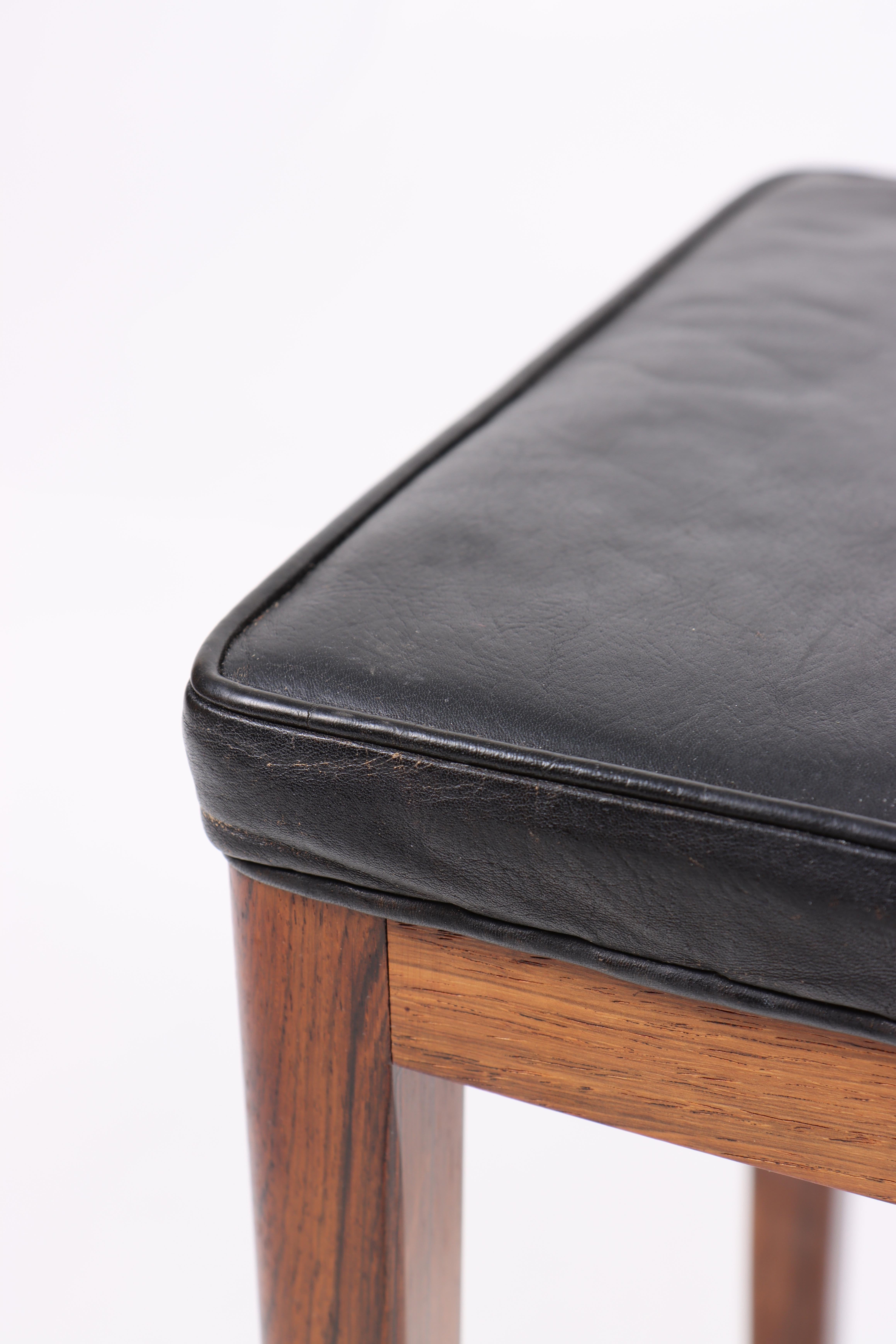 Scandinavian Modern Mid-Century Stool in Patinated Leather, Made in Denmark, 1960s For Sale
