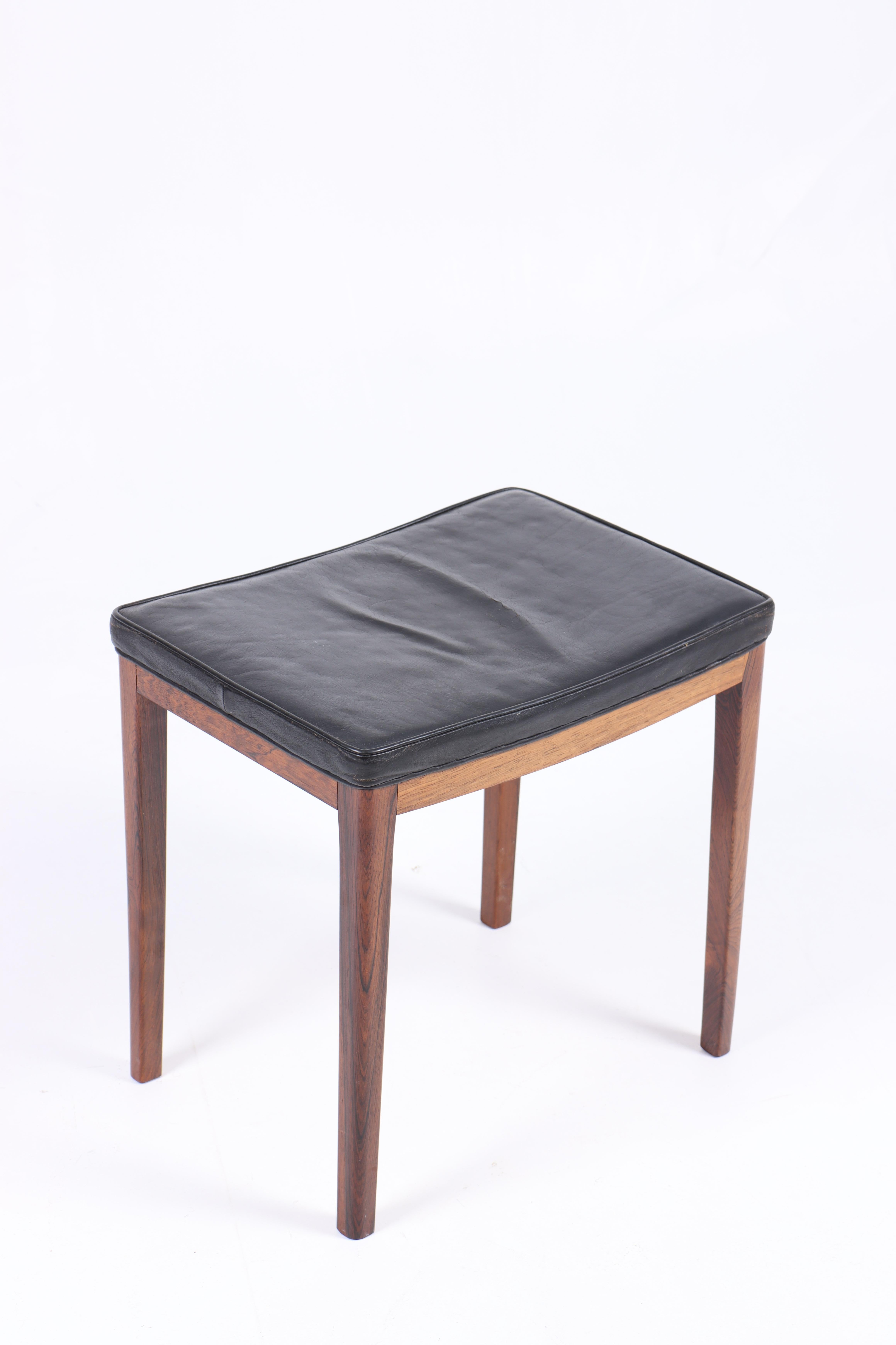 Danish Mid-Century Stool in Patinated Leather, Made in Denmark, 1960s For Sale