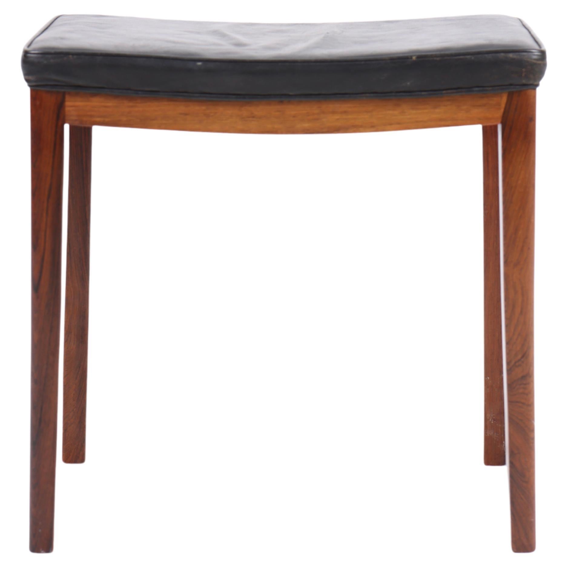 Mid-Century Stool in Patinated Leather, Made in Denmark, 1960s For Sale