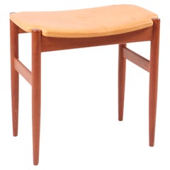 Mid-Century Stool in Patinated Leather, Made in Denmark, 1960s