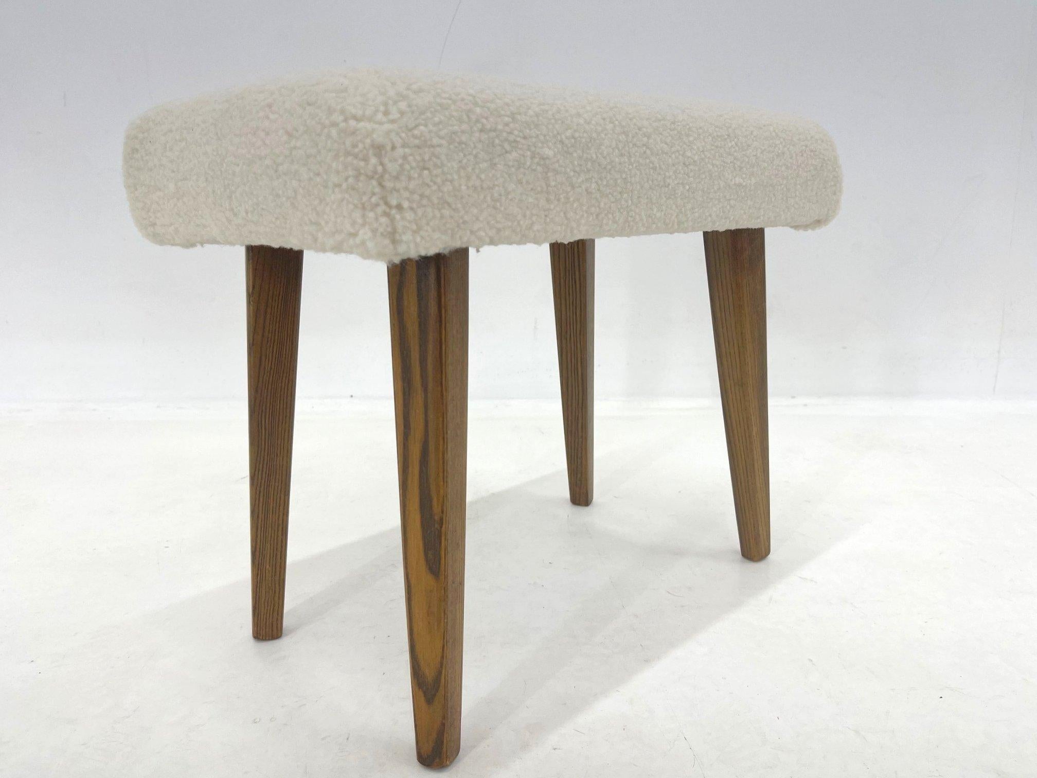 Czech Mid-Century Stool in Sheep Skin Fabric, 1970's For Sale