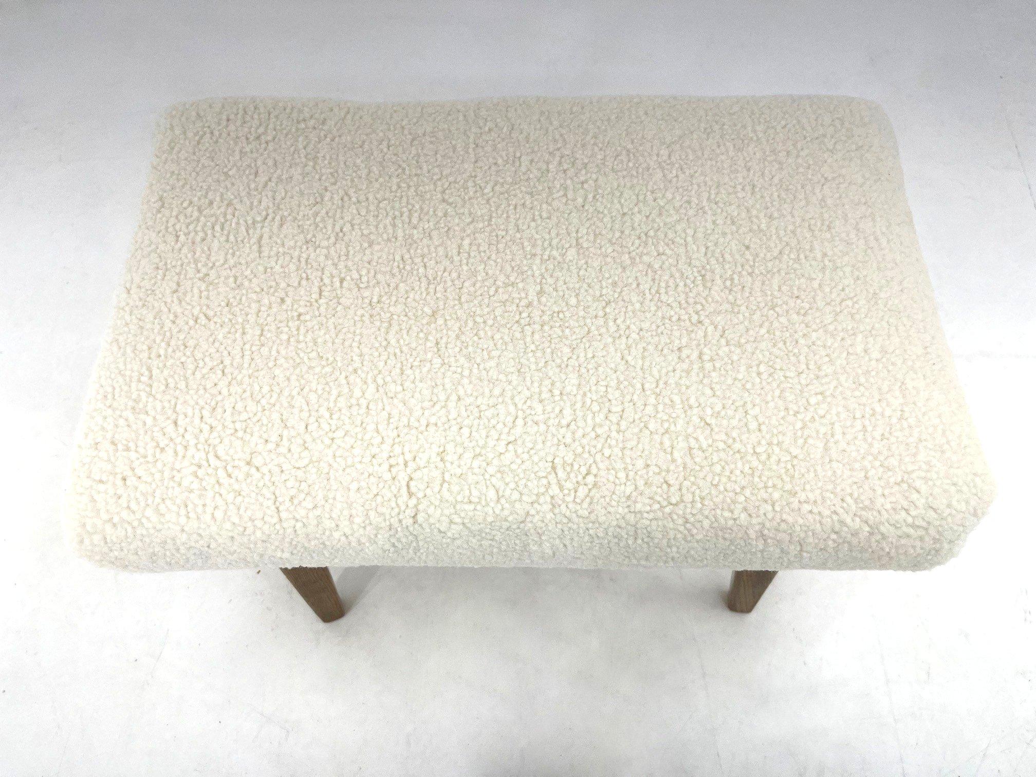 Late 20th Century Mid-Century Stool in Sheep Skin Fabric, 1970's For Sale