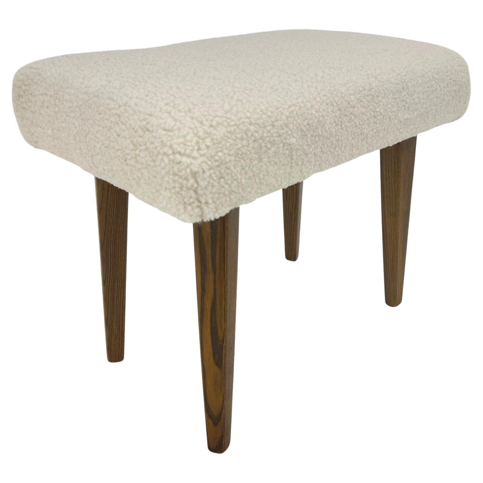 Mid-Century Stool in Sheep Skin Fabric, 1970's For Sale