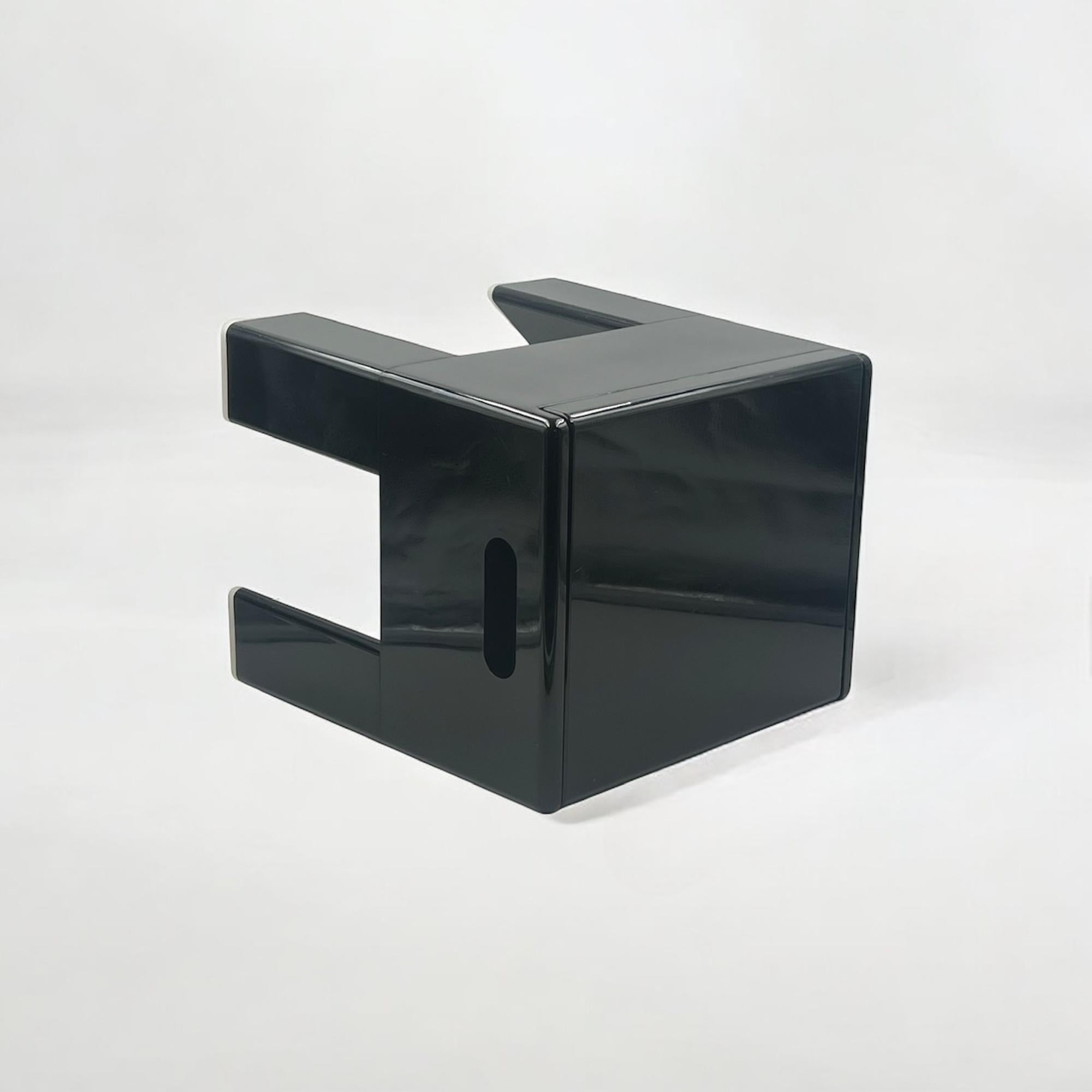 Mid Century Stool with Box by Olaf Von Bohr for Gedy in Glossy Black, 1970s 4