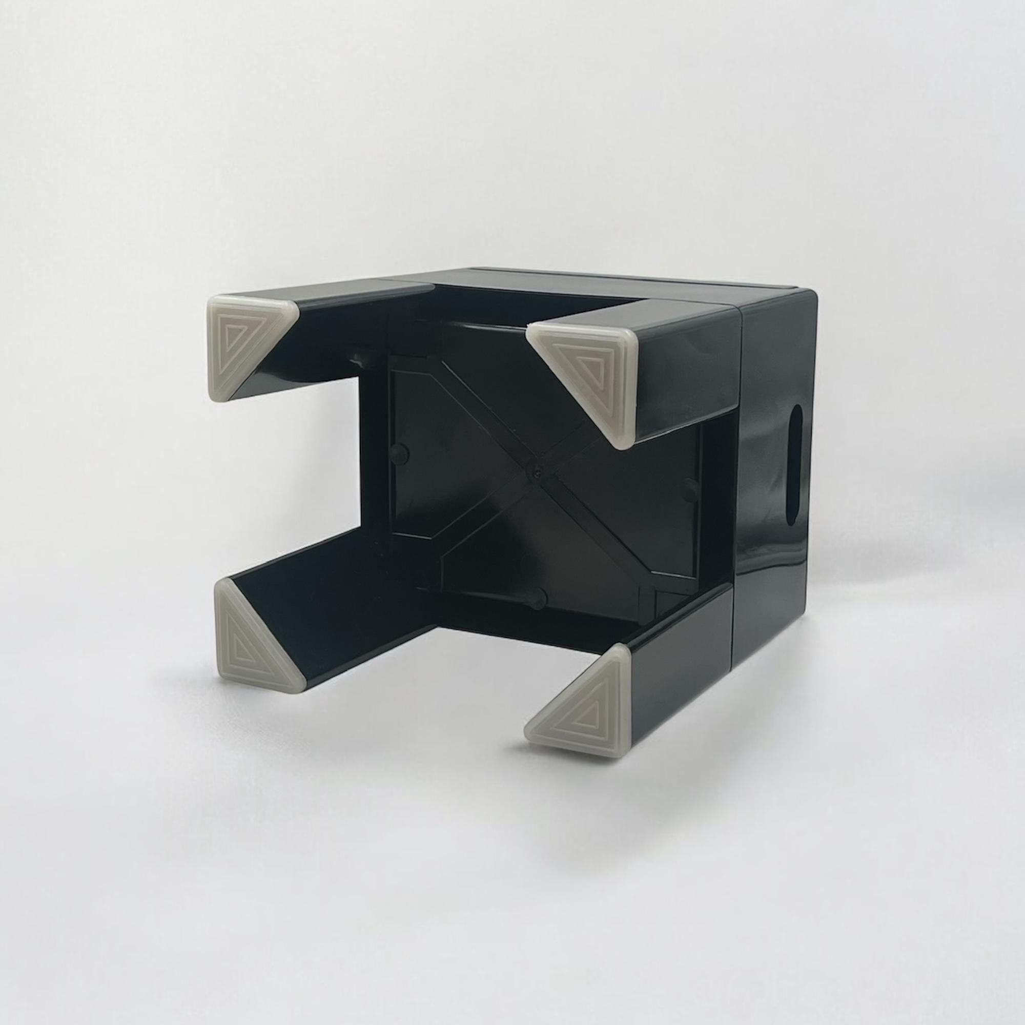 Mid Century Stool with Box by Olaf Von Bohr for Gedy in Glossy Black, 1970s 5