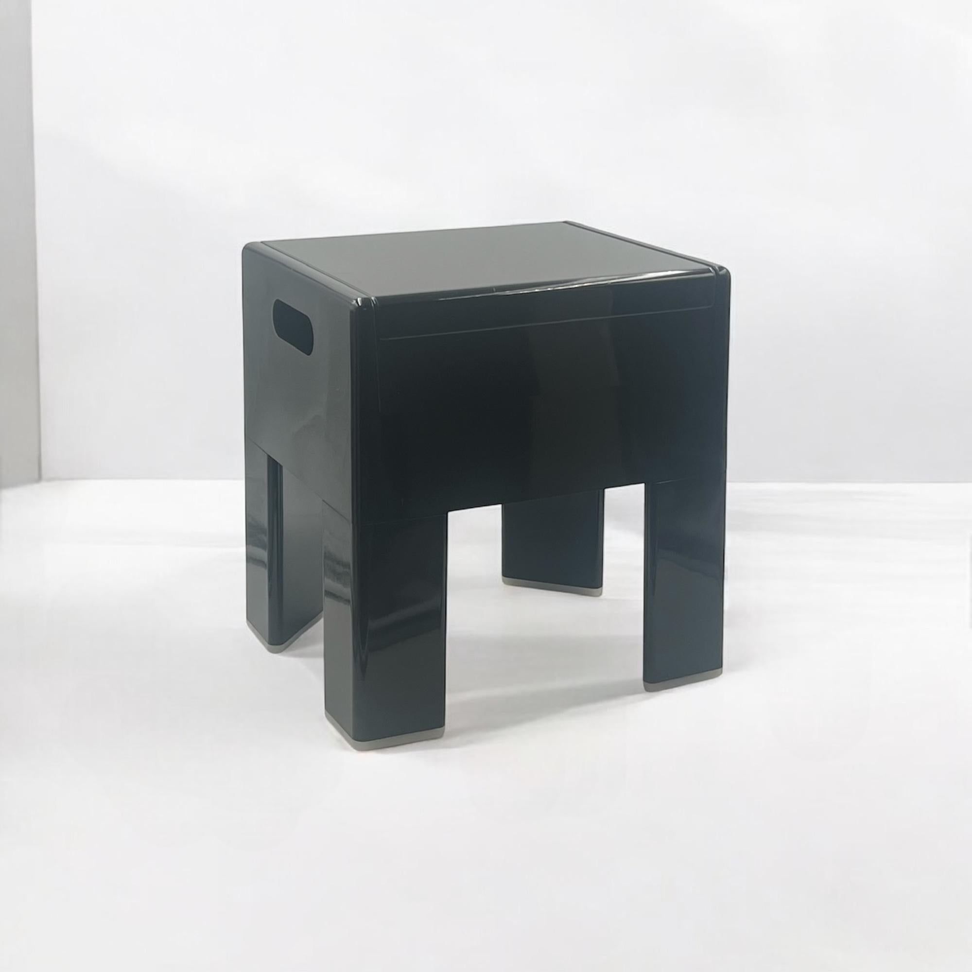 Late 20th Century Mid Century Stool with Box by Olaf Von Bohr for Gedy in Glossy Black, 1970s