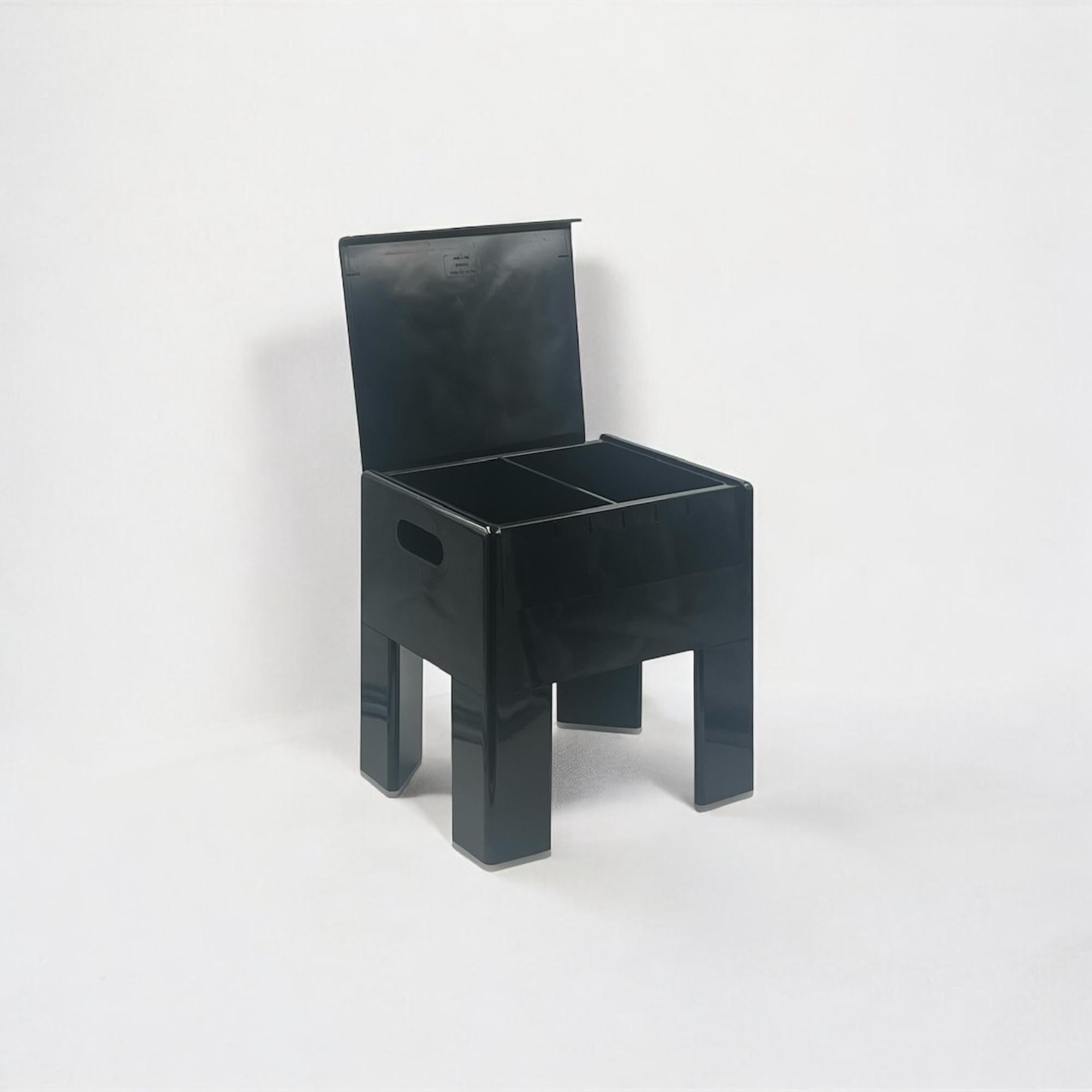 Plastic Mid Century Stool with Box by Olaf Von Bohr for Gedy in Glossy Black, 1970s