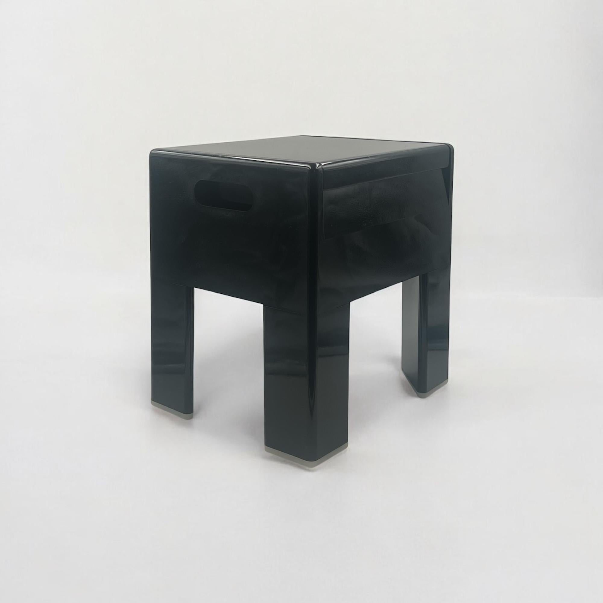 Mid Century Stool with Box by Olaf Von Bohr for Gedy in Glossy Black, 1970s 1