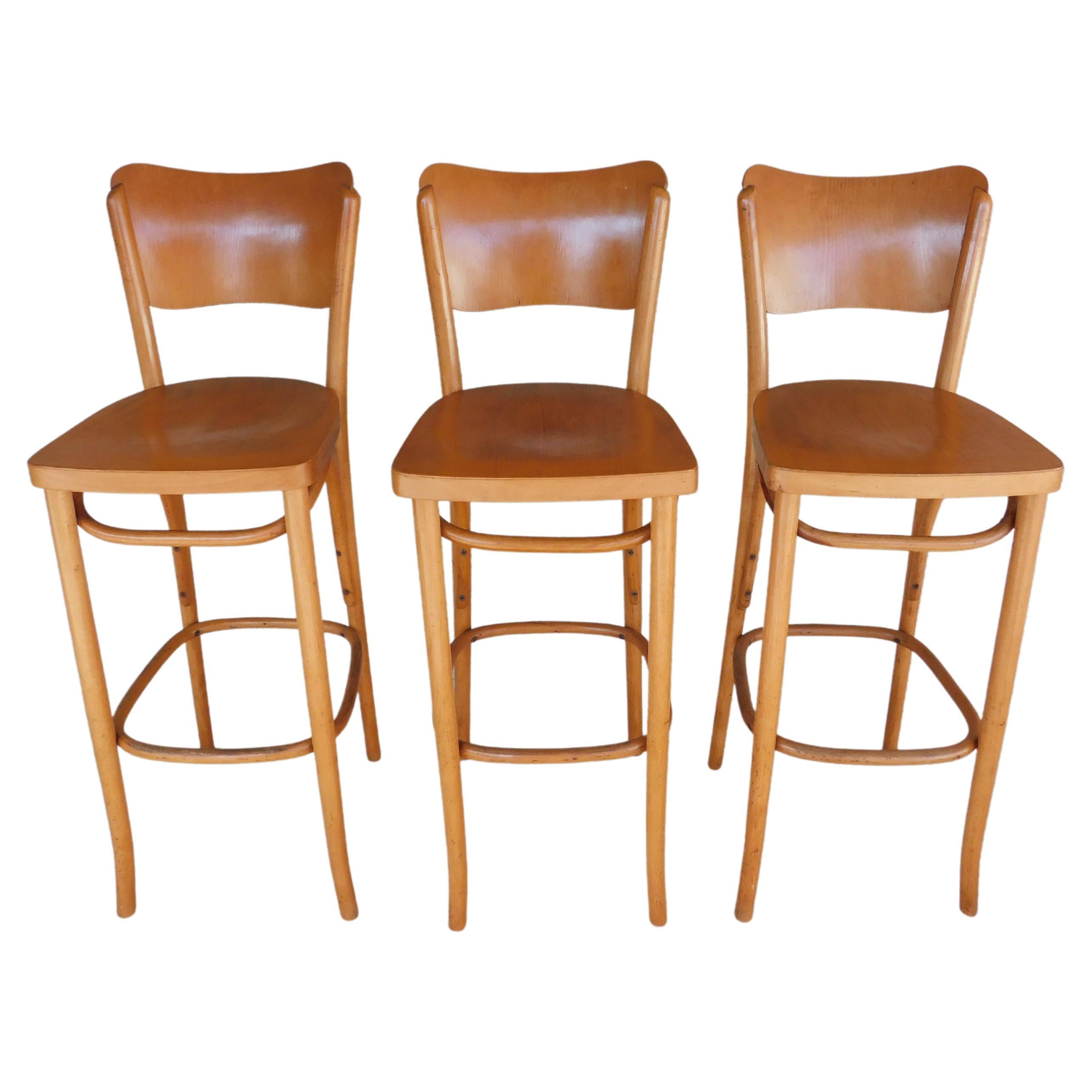 Mid-Century Stools Bentwood Attributed to Thonet, Set of 3 For Sale