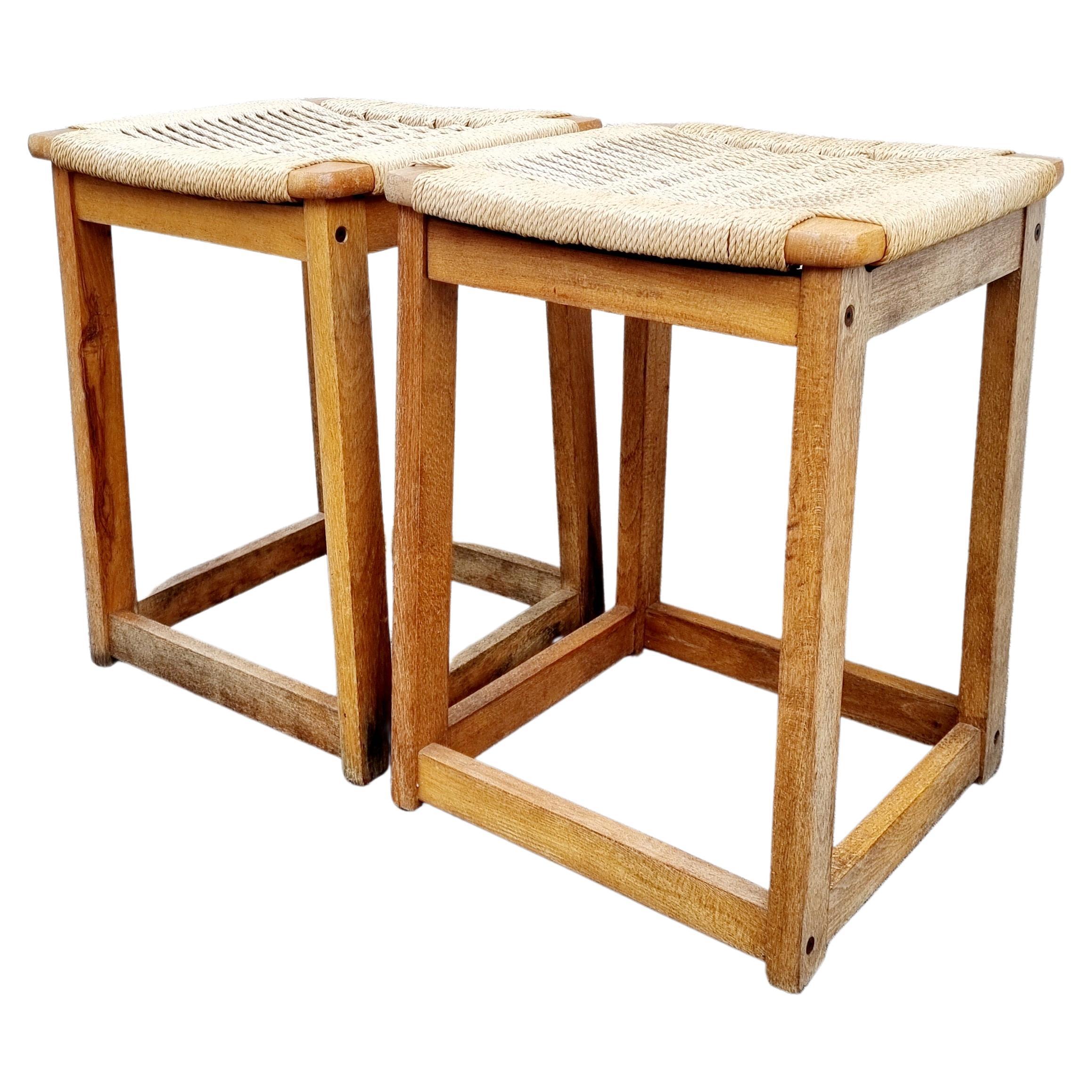 Beautiful vintage Wooden Stools were designed by Ebert Wels in '60s. Scandinavian design.

These retro stools have wooden frame and beige rope seats.
Stools are very comfortable and perfect vintage decoration for every room in your home or office.
