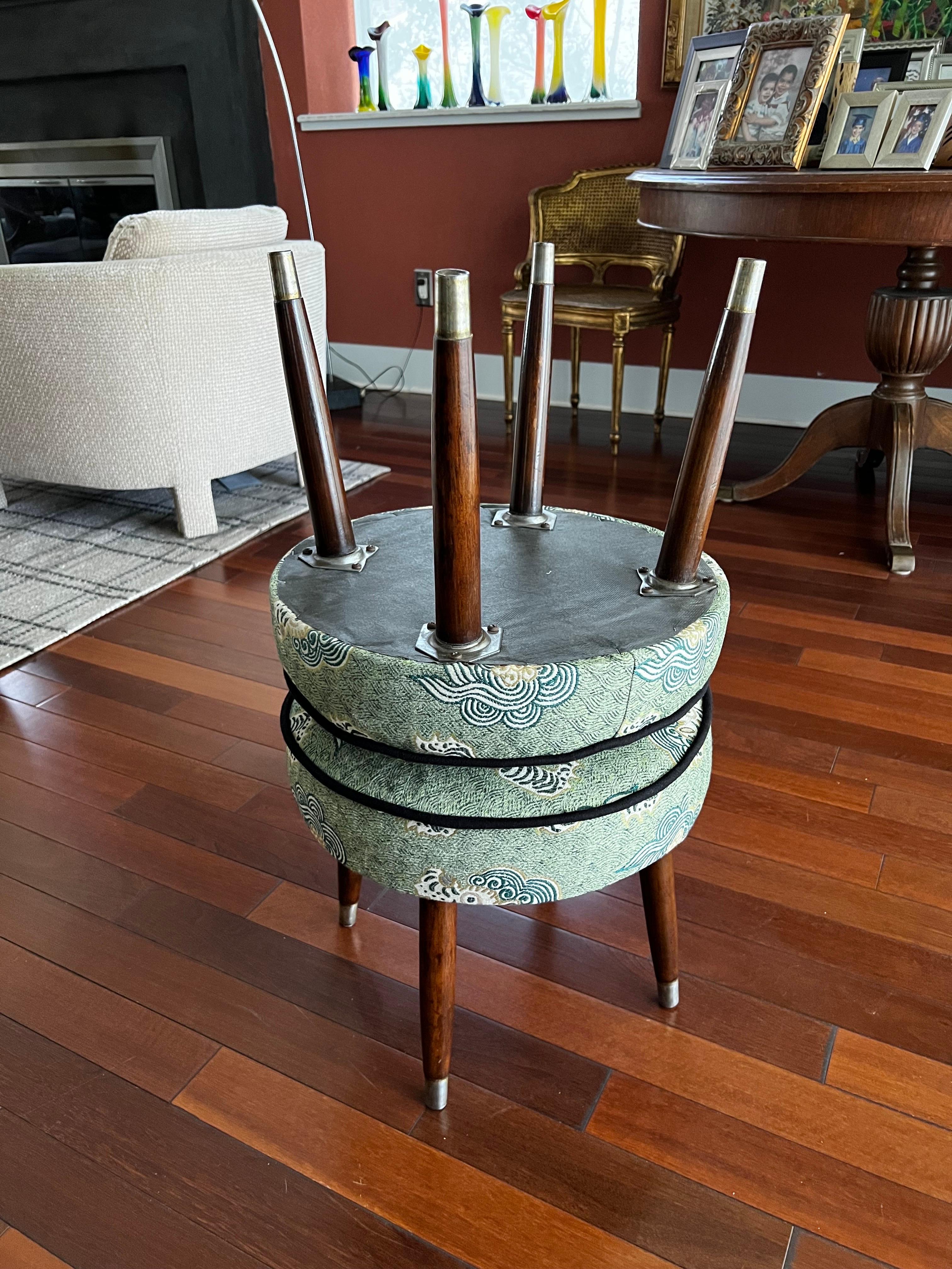 Mid-Century Stools Reupholstered in Tibet Fabric- a Pair 2