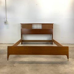 Mid-Century Storage Bed with Cane-Front Headboard- Full Size