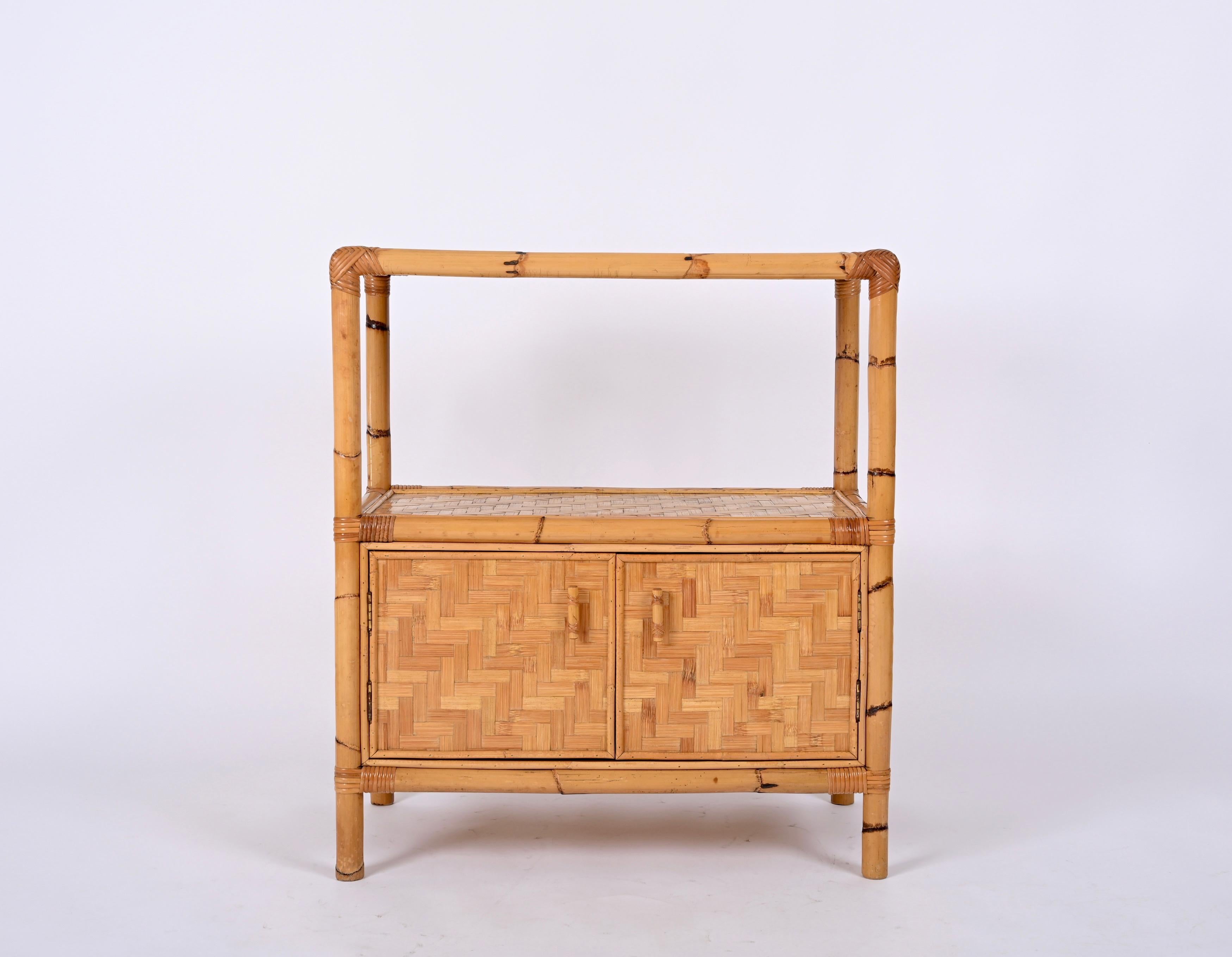 Mid-Century Storage Cabinet Credenza in Woven Rattan and Bamboo, Italy, 1970s For Sale 3