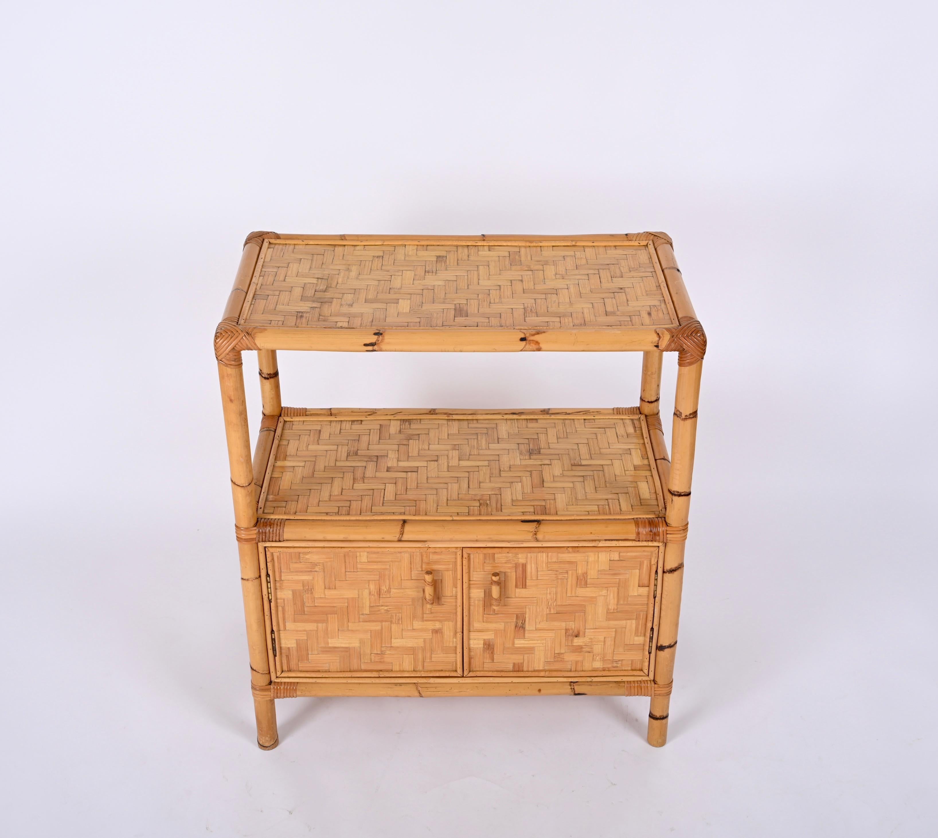 Mid-Century Storage Cabinet Credenza in Woven Rattan and Bamboo, Italy, 1970s For Sale 5