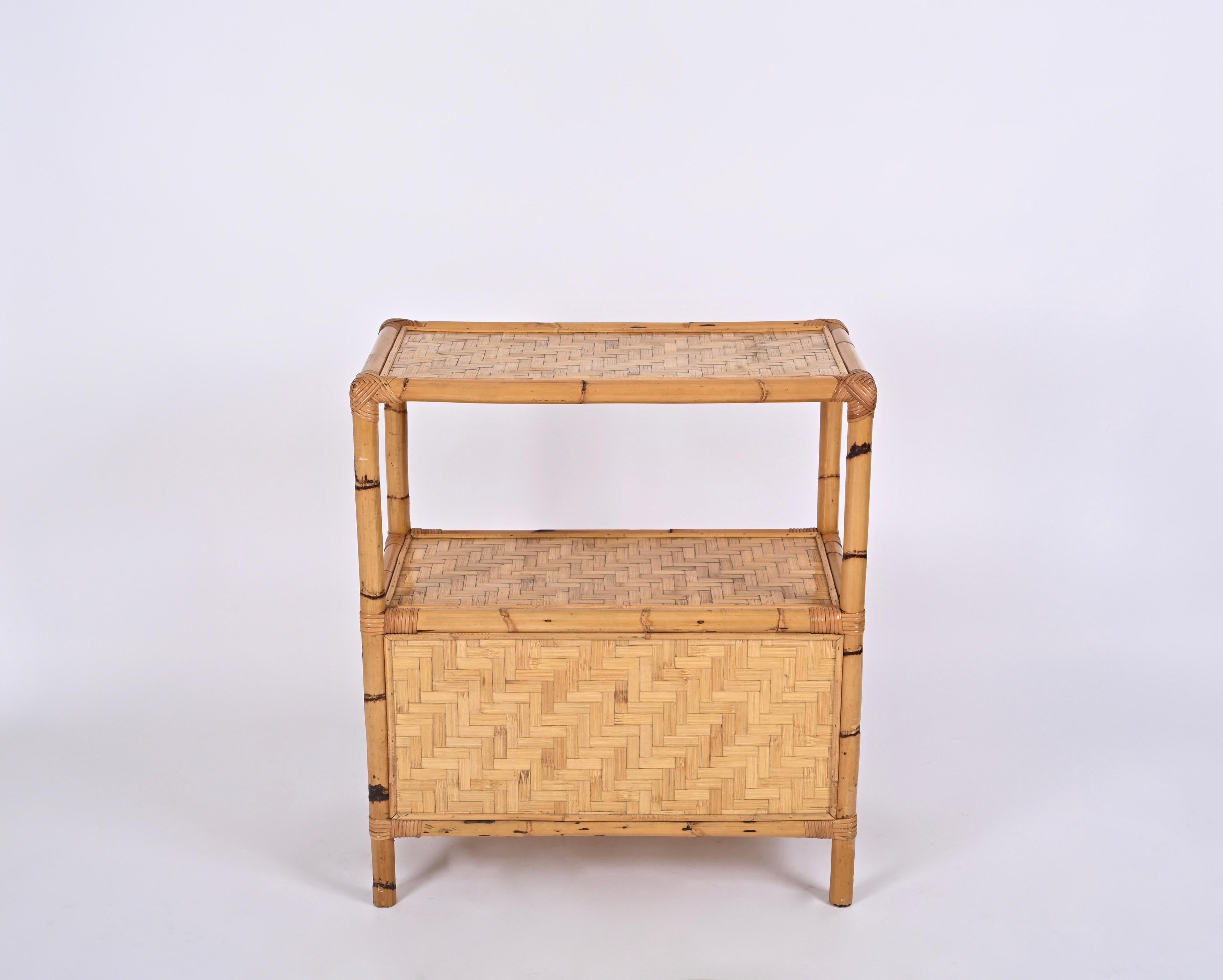 Mid-Century Storage Cabinet Credenza in Woven Rattan and Bamboo, Italy, 1970s For Sale 9