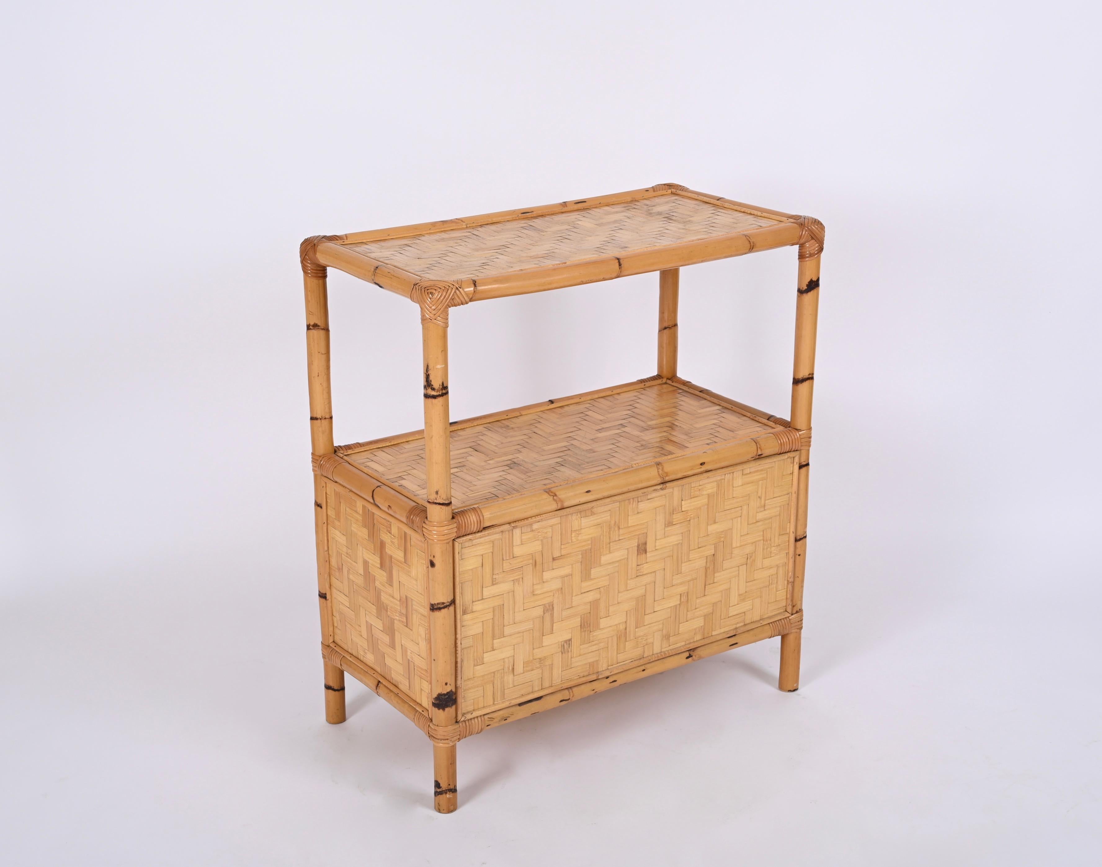 Mid-Century Storage Cabinet Credenza in Woven Rattan and Bamboo, Italy, 1970s For Sale 1