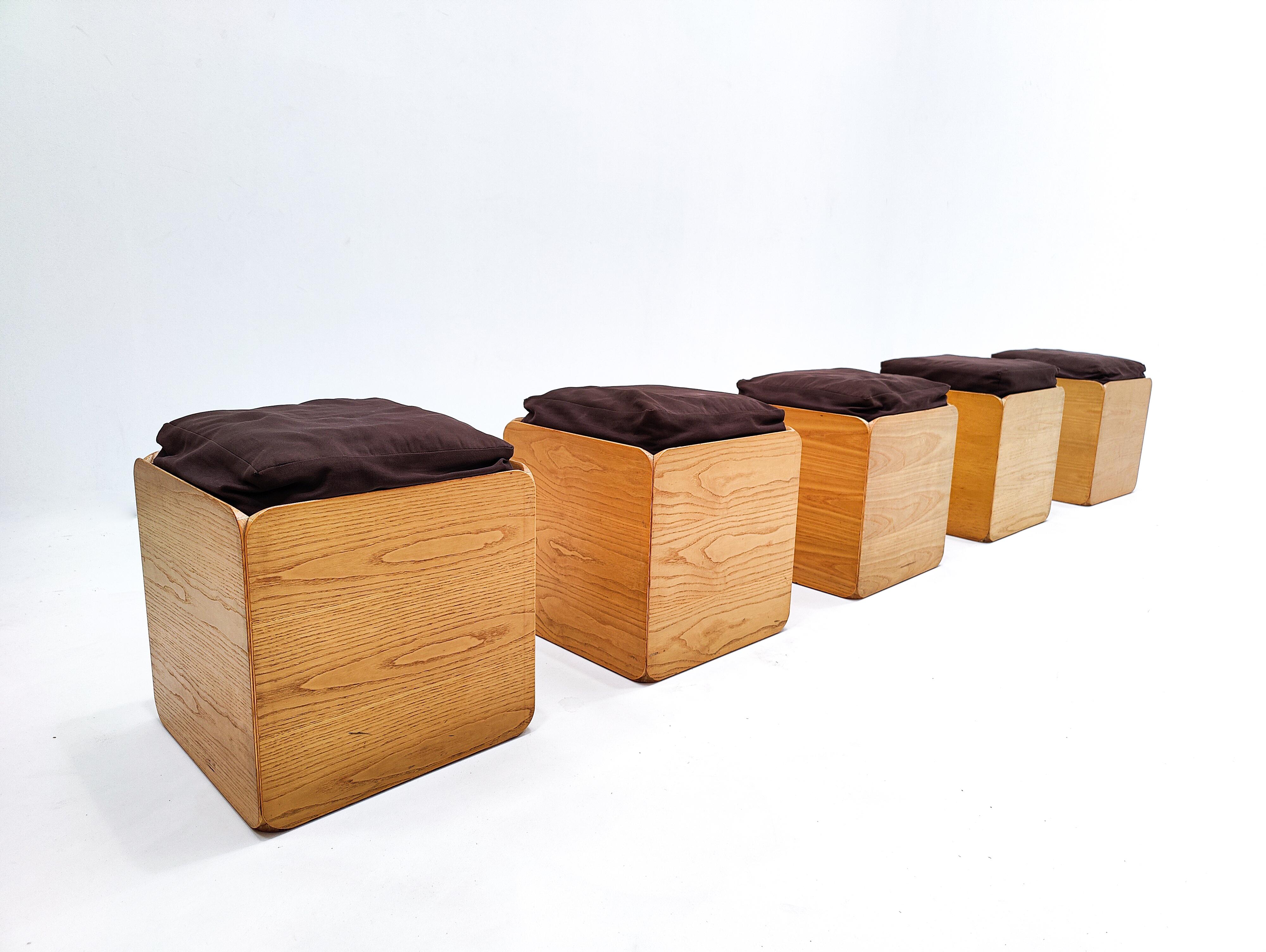 Wood Mid-Century Storage Stool by Derk Jan de Vries, 1960s, 5 Available