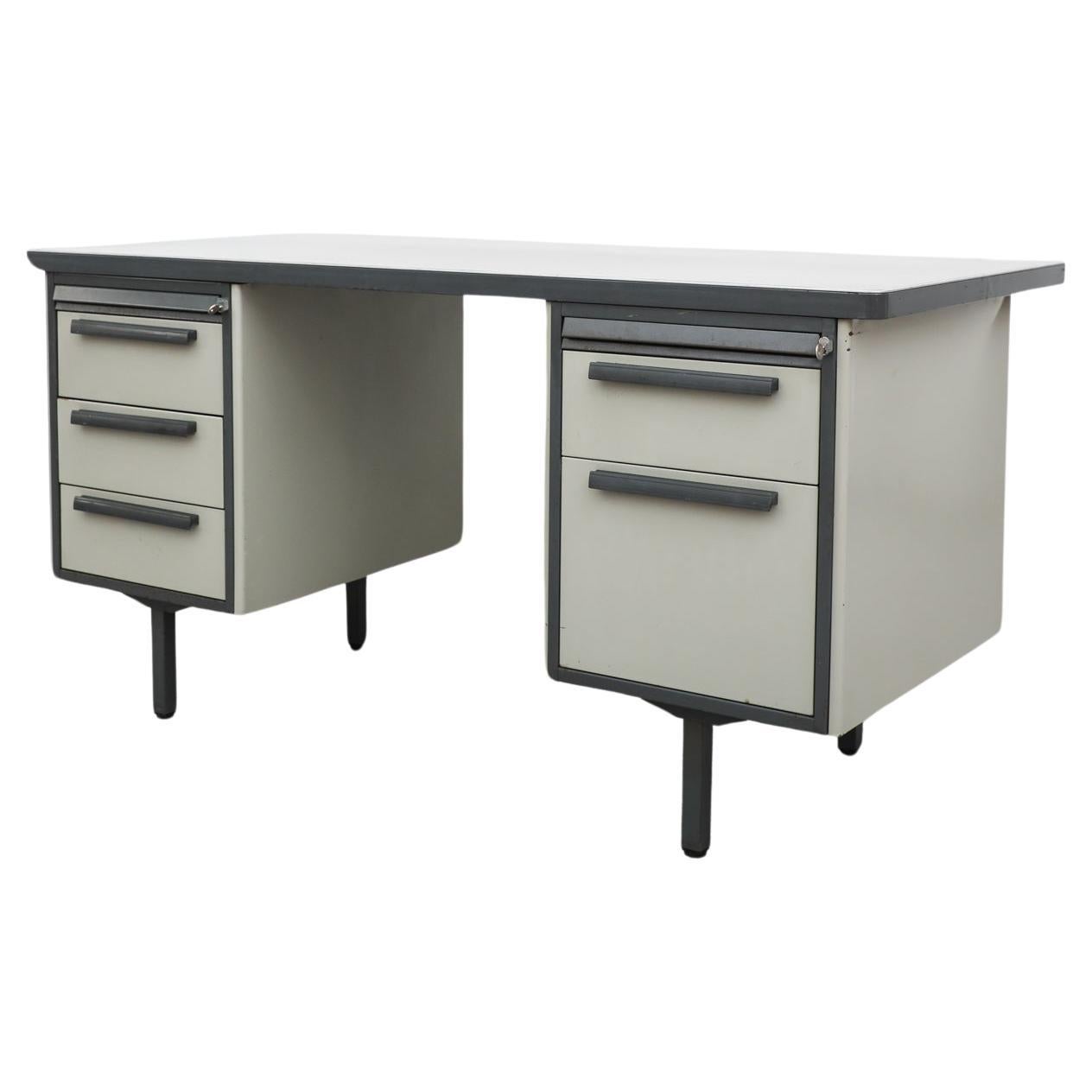 Mid-Century Heavy Gray Strafor Desk from the Netherlands, w/ File Storage 1960s For Sale
