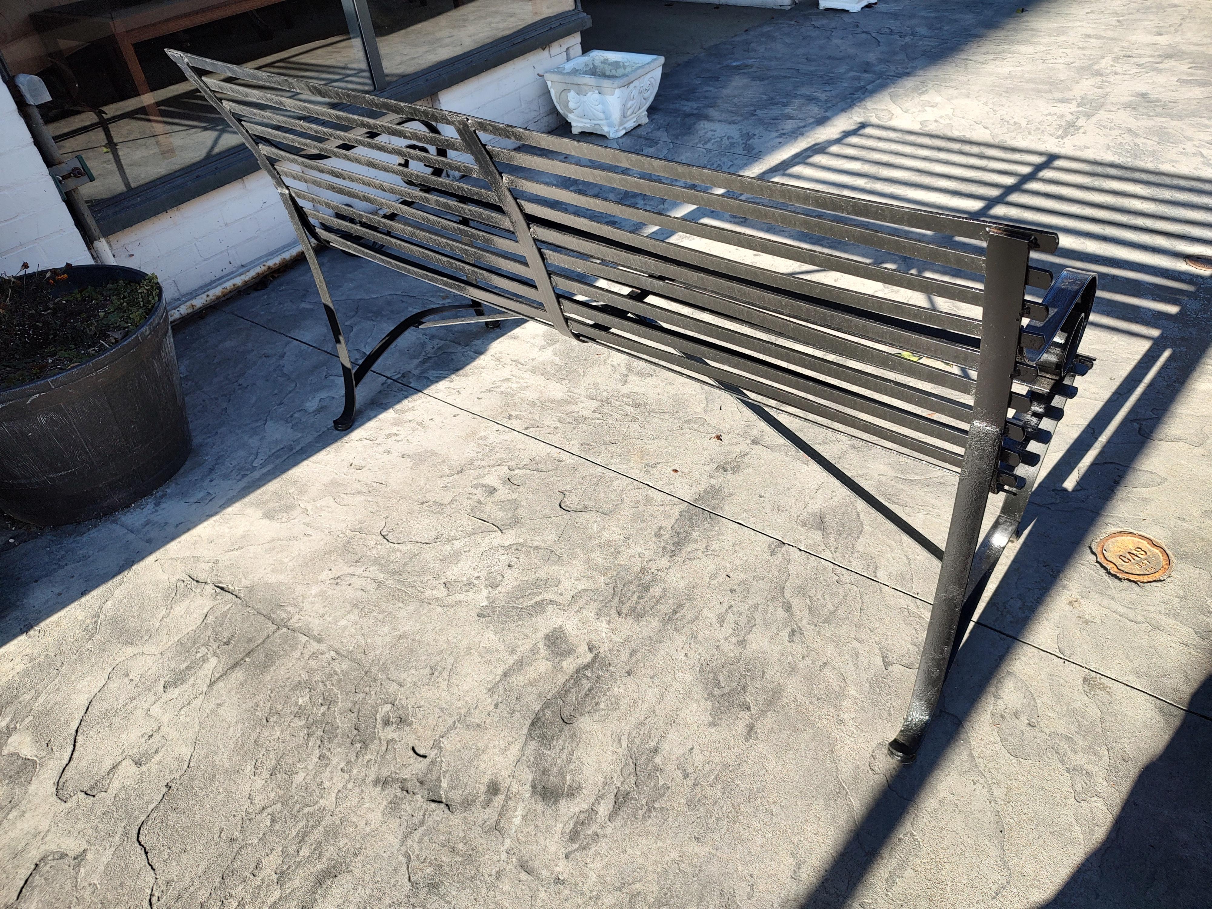 Mid Century Strap Iron Garden Park Bench, c1940 In Good Condition In Port Jervis, NY