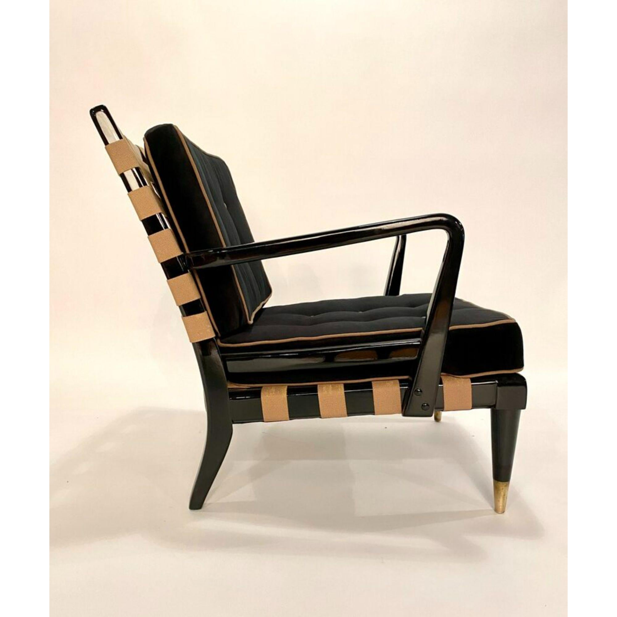 Mid-Century Modern Chaise longue à sangles du milieu du siècle dans le style de Robsjohn Gibbings en vente