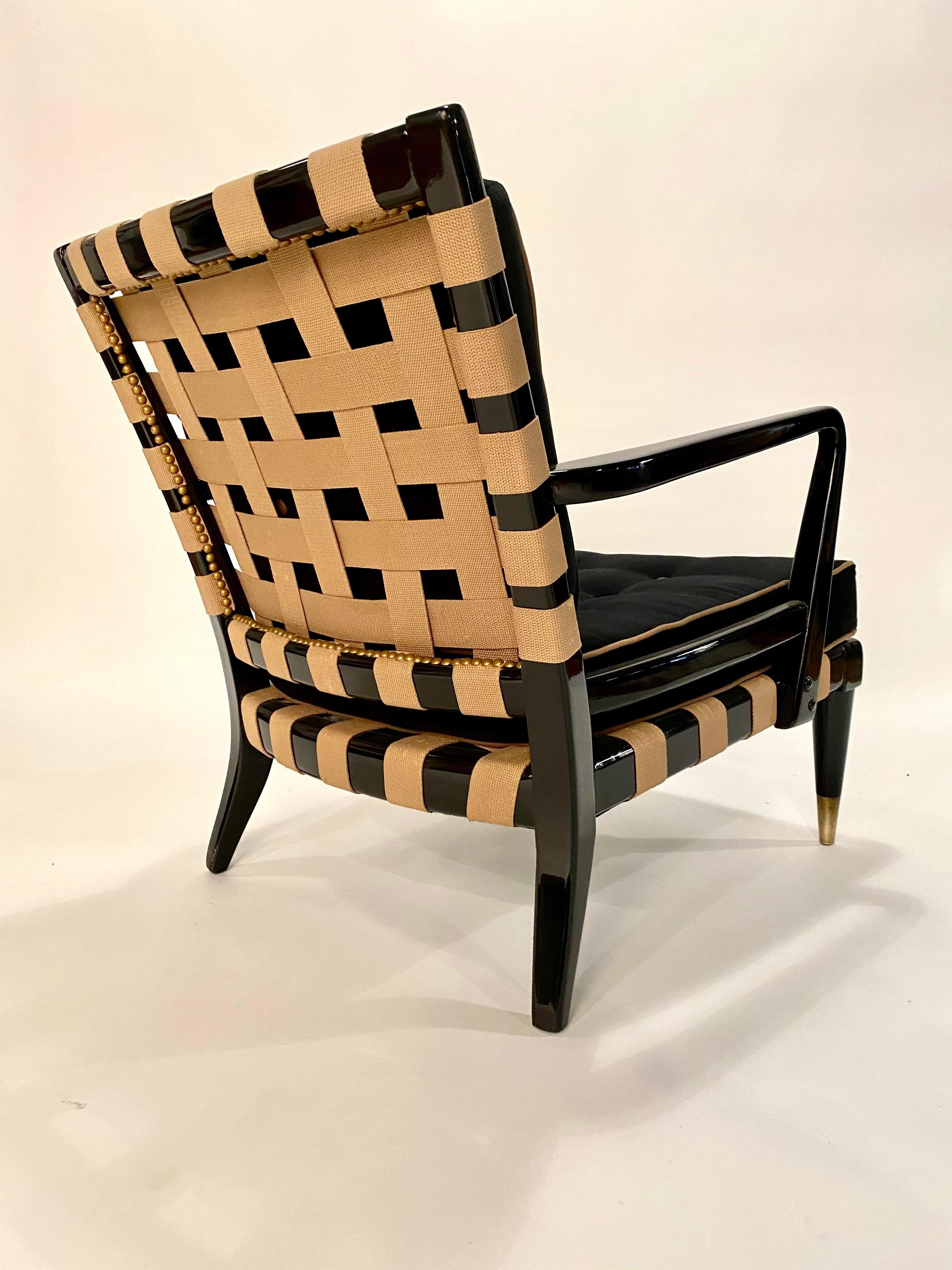 20th Century Mid-Century Strap Lounge Chair in the style of Robsjohn Gibbings For Sale