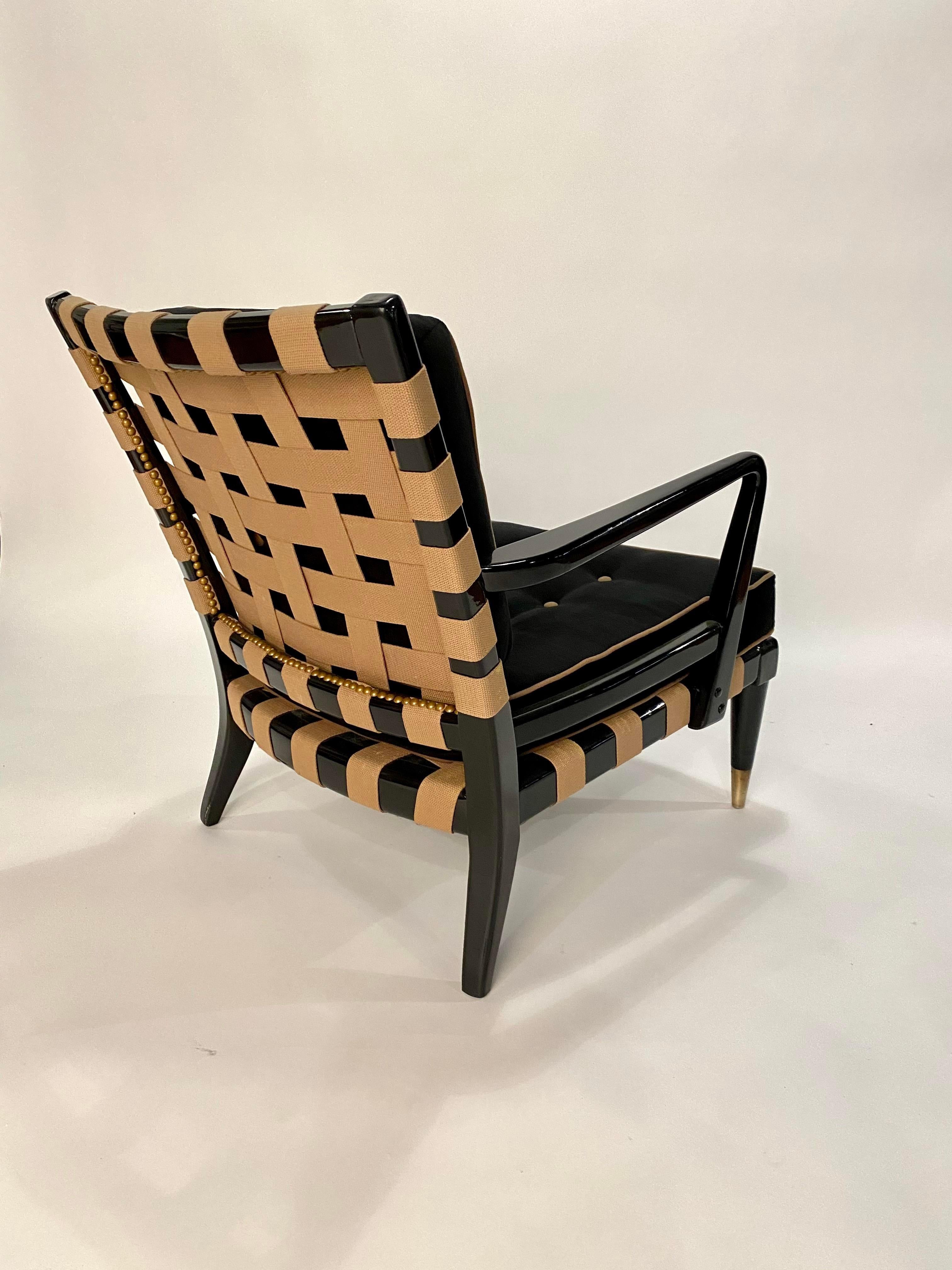 Mid-Century Strap Lounge Chair in the style of Robsjohn Gibbings For Sale 1