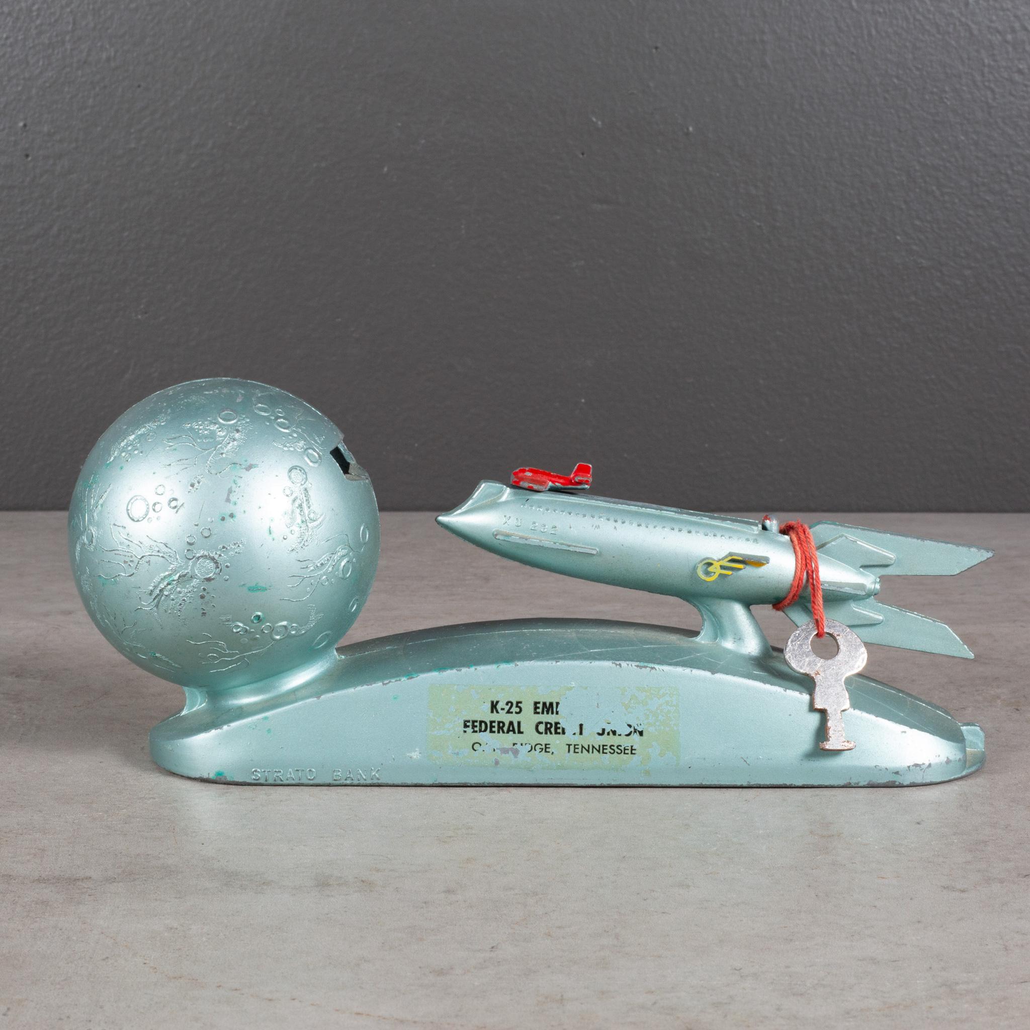 American Mid-century Strato Moon Rocket Mechanical Bank c.1950  (FREE SHIPPING) For Sale