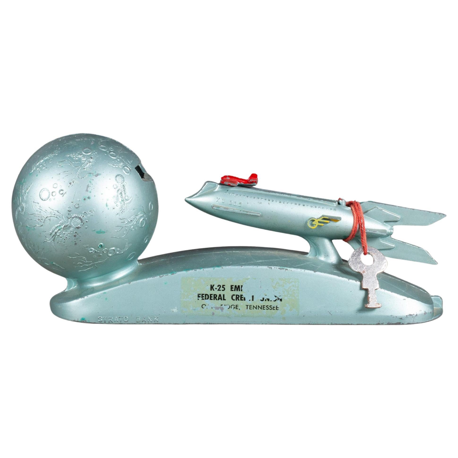 Mid-century Strato Moon Rocket Mechanical Bank c.1950  (FREE SHIPPING) For Sale