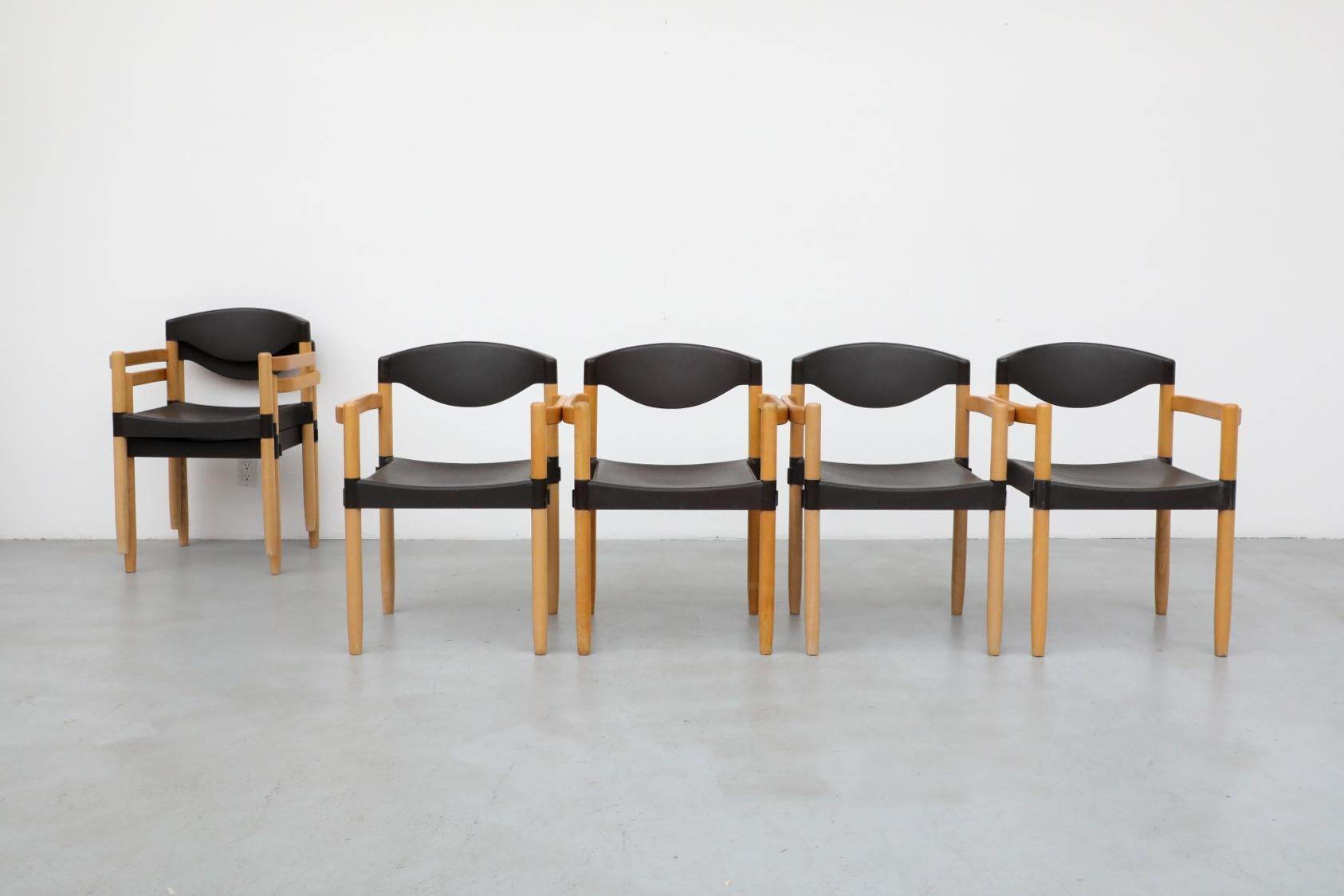 German Mid-Century 'Strax' Stacking Arm Chairs by Hartmut Lohmeyer for Casala in Black For Sale