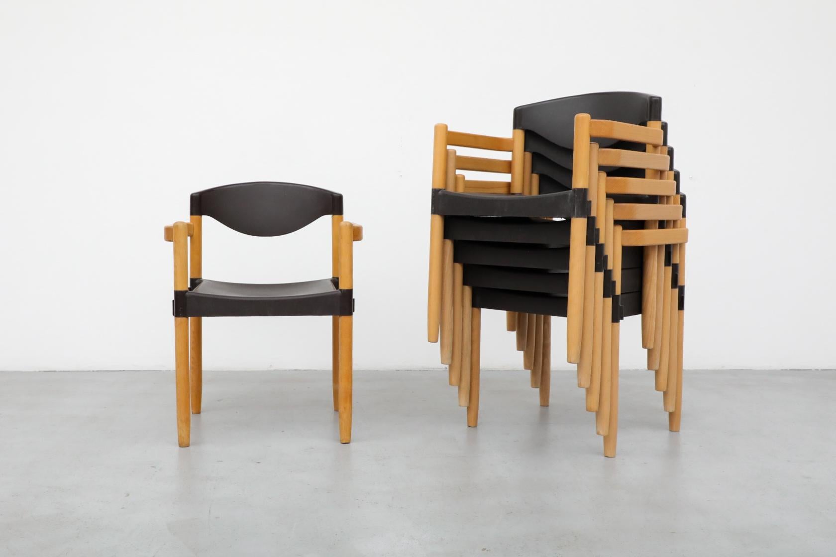 Mid-Century 'Strax' Stacking Arm Chairs by Hartmut Lohmeyer for Casala in Black In Good Condition For Sale In Los Angeles, CA