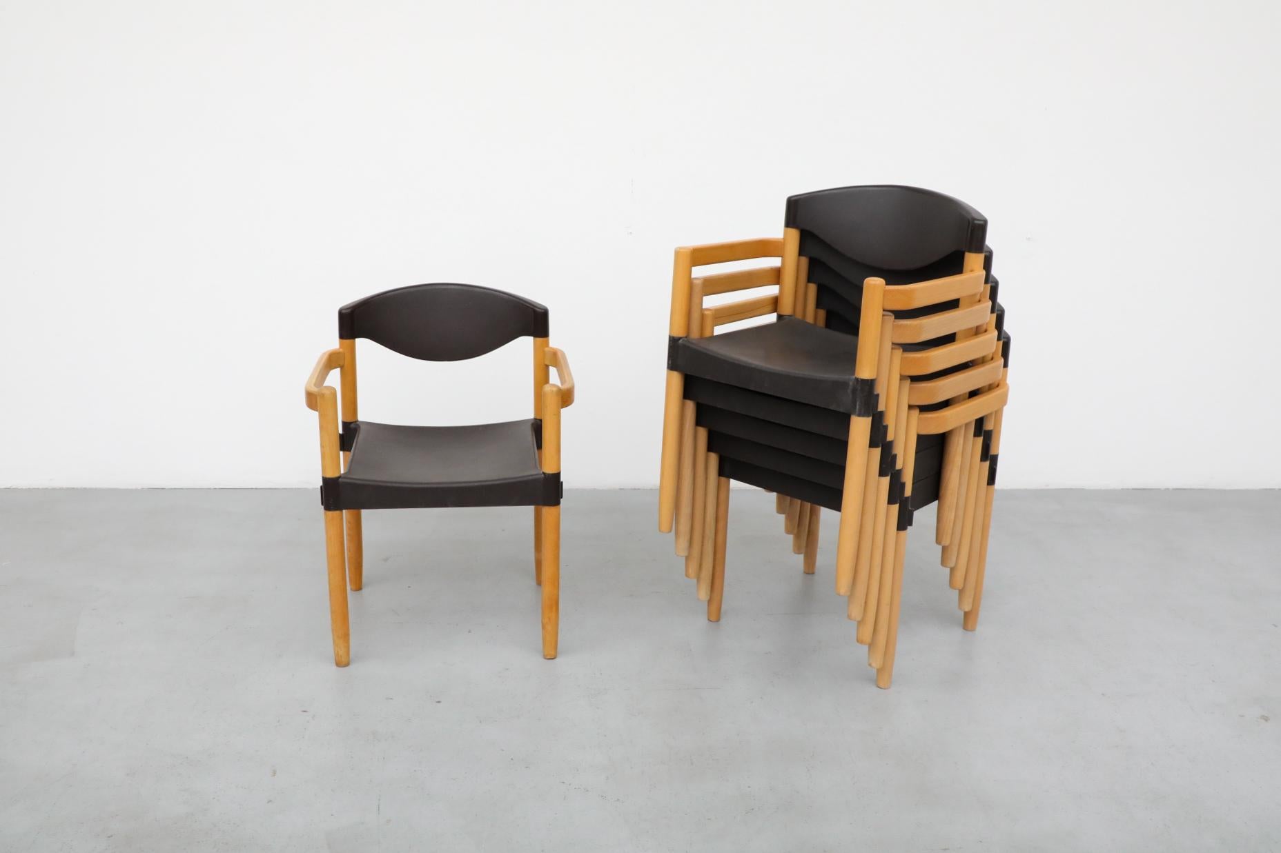 20th Century Mid-Century 'Strax' Stacking Arm Chairs by Hartmut Lohmeyer for Casala in Black For Sale